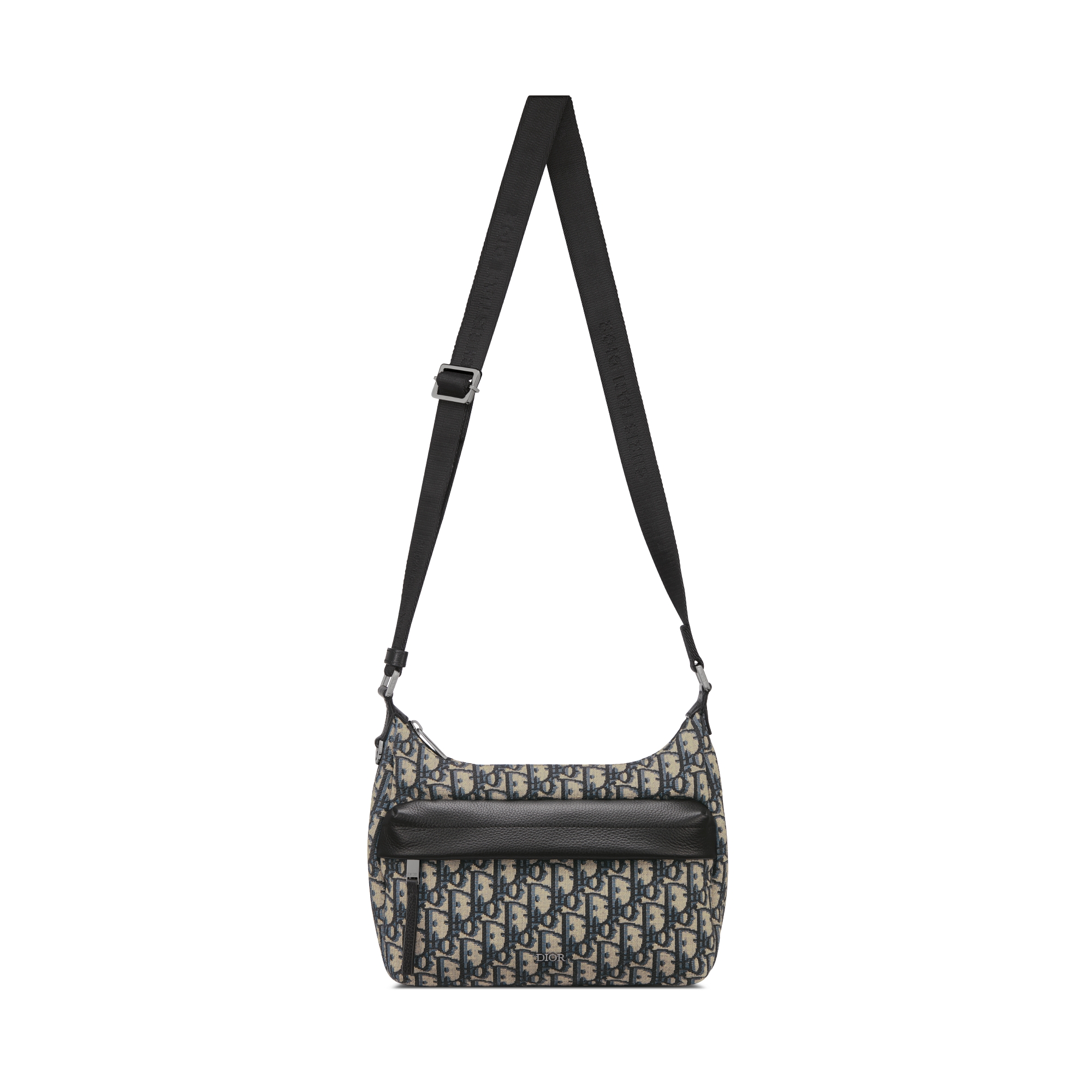 Small Rider Soft Hobo Bag Beige and Black Dior Oblique Jacquard with Black Grained Calfskin E07