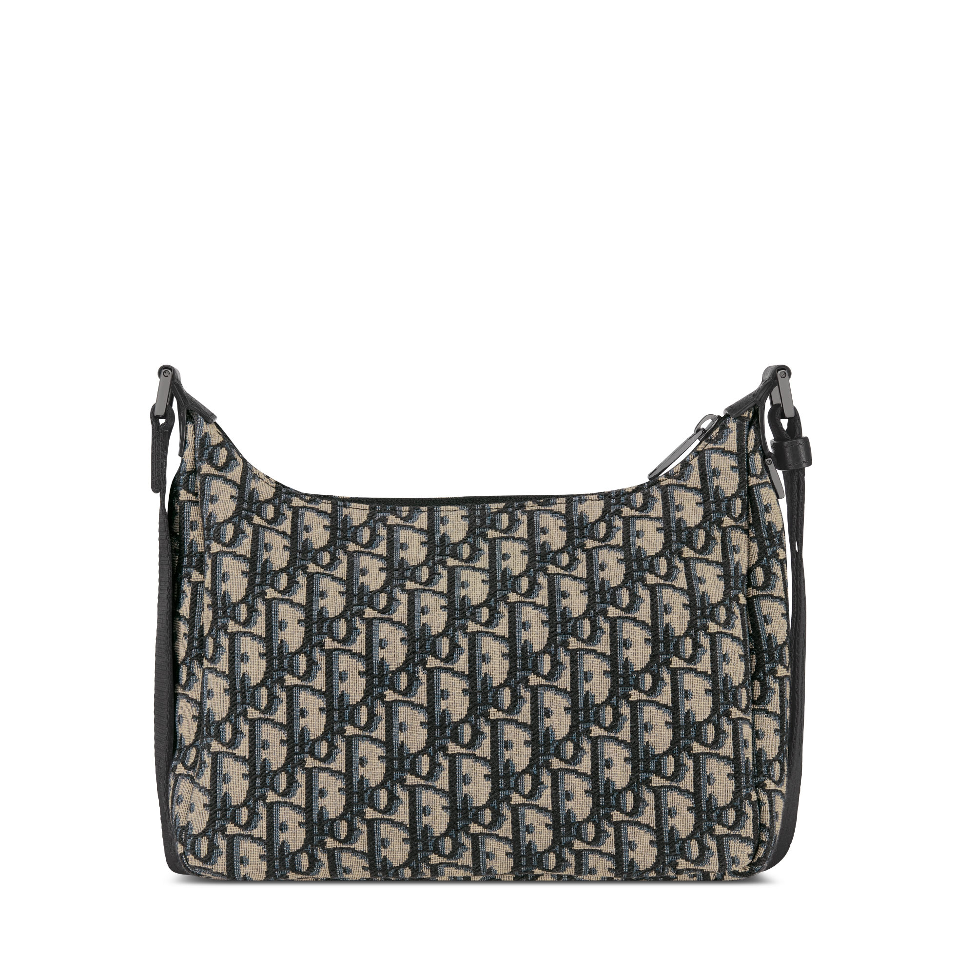 Small Rider Soft Hobo Bag Beige and Black Dior Oblique Jacquard with Black Grained Calfskin E08