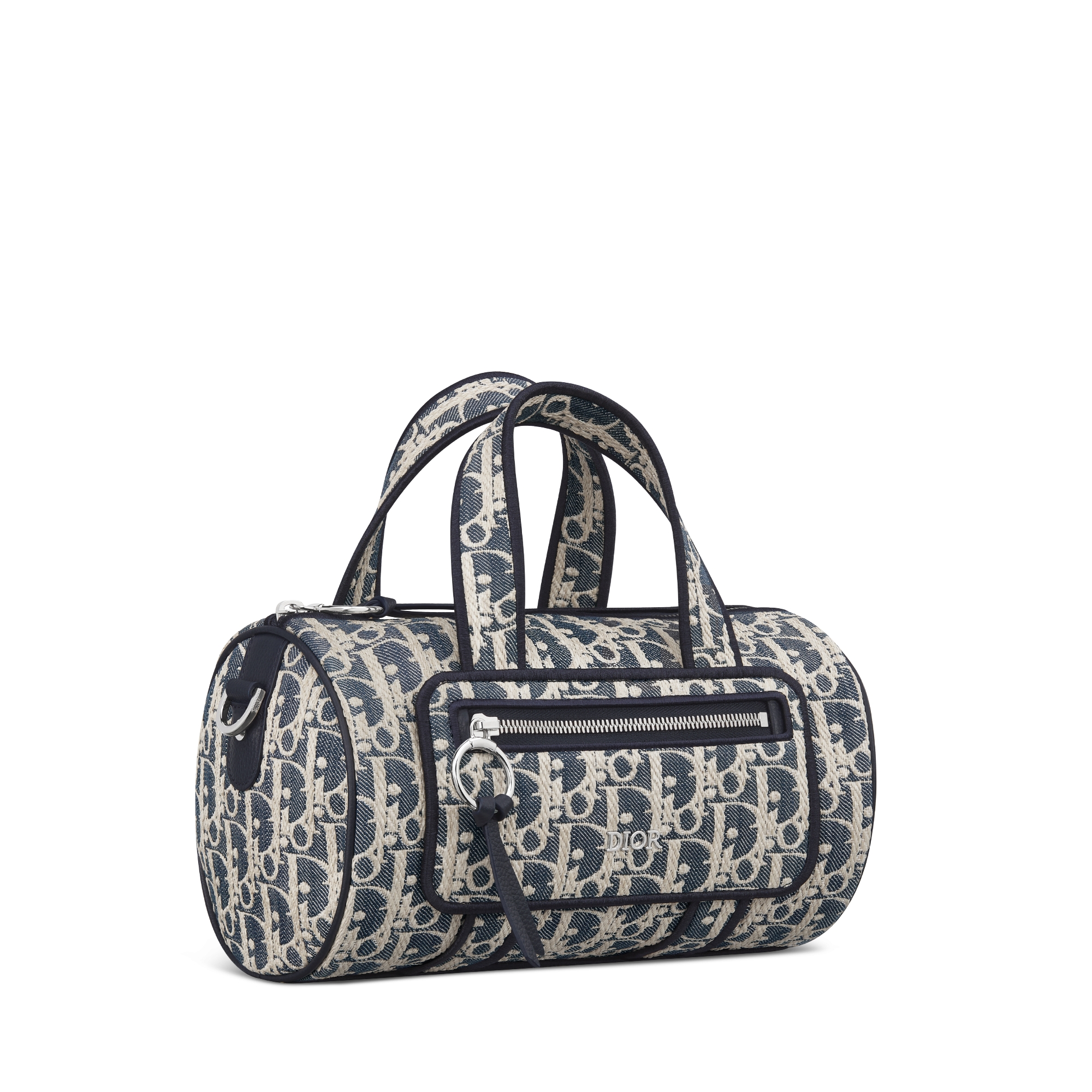 Zipped Messenger Bag Blue and Beige Raffia-Effect Dior Oblique Denim E03