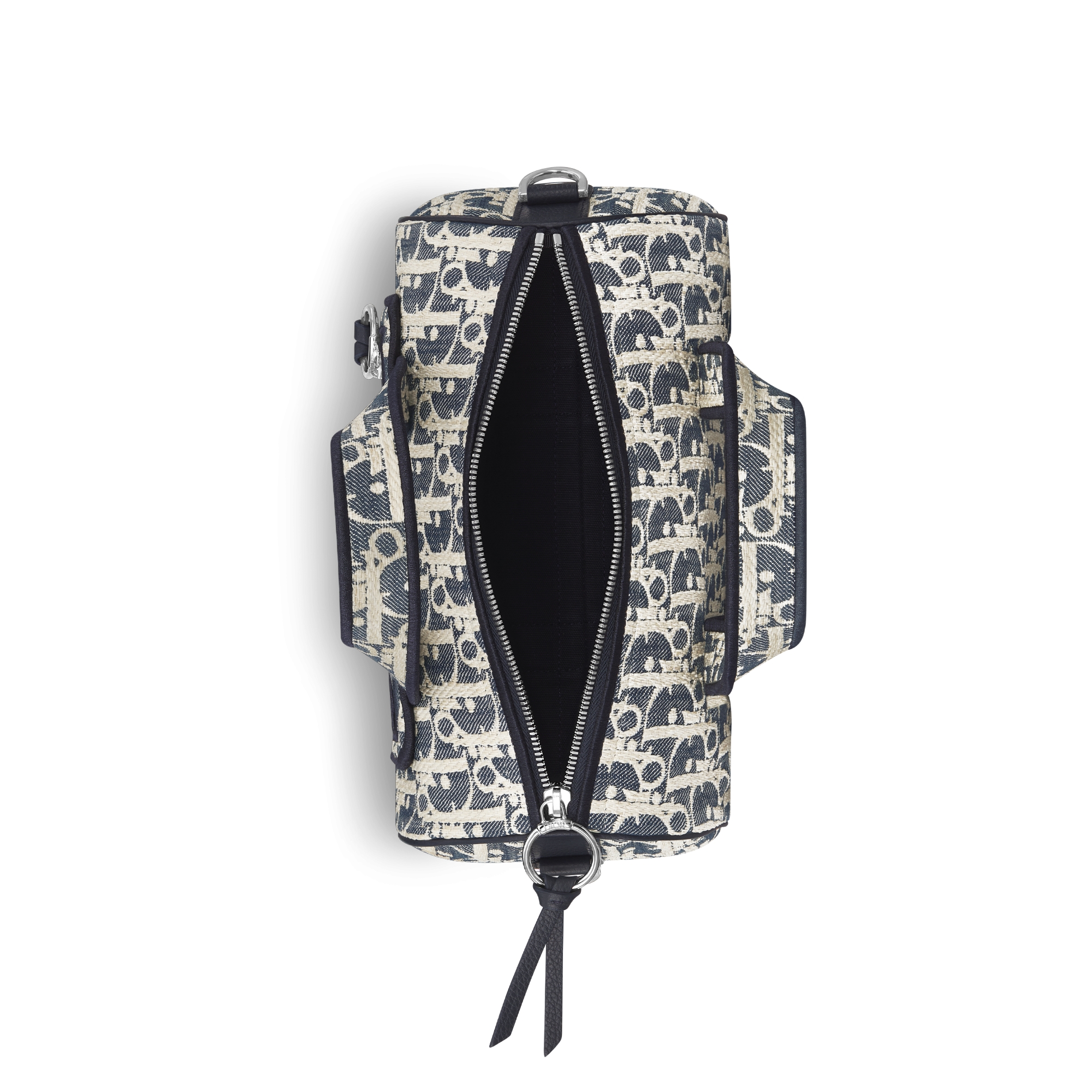 Zipped Messenger Bag Blue and Beige Raffia-Effect Dior Oblique Denim E06