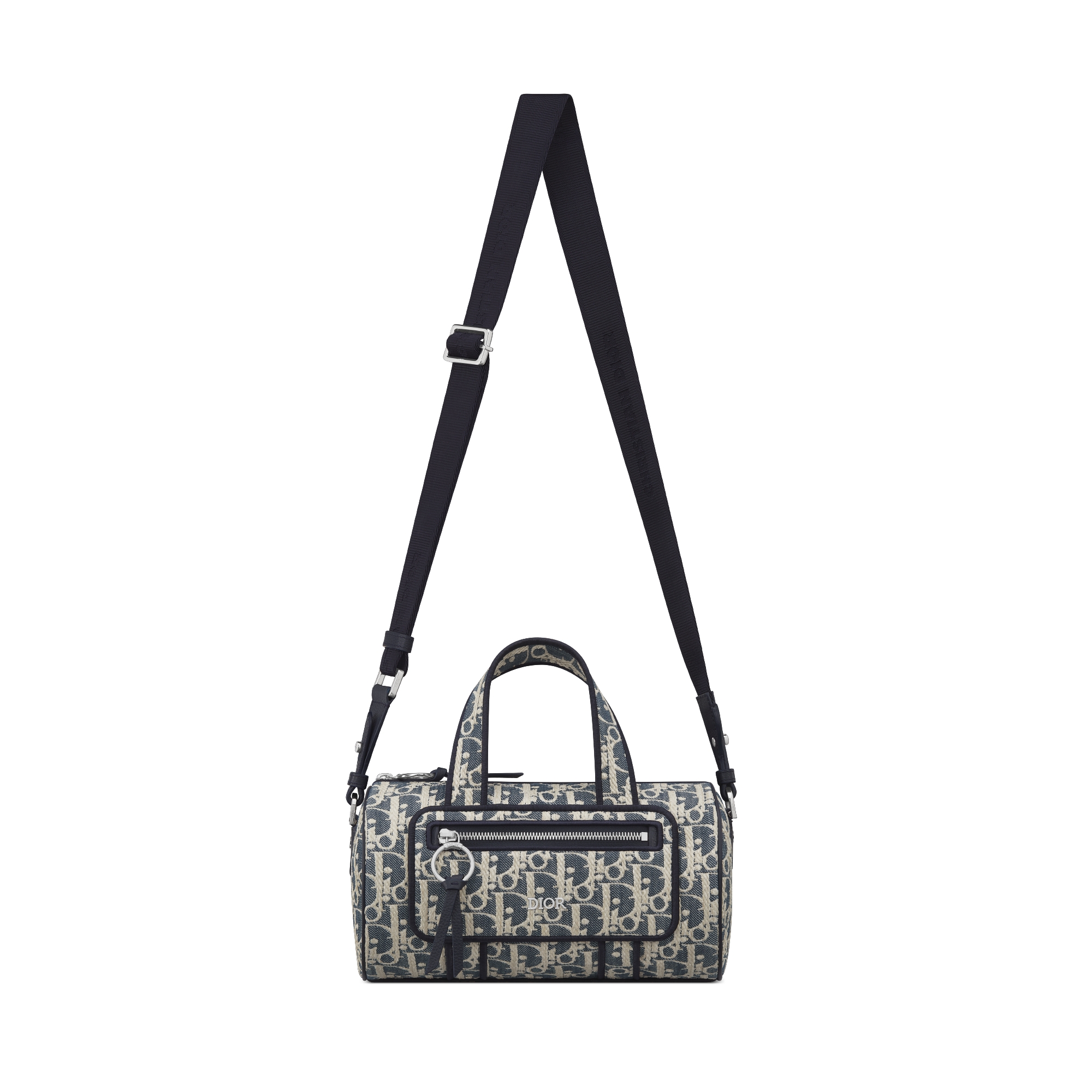 Zipped Messenger Bag Blue and Beige Raffia-Effect Dior Oblique Denim E07