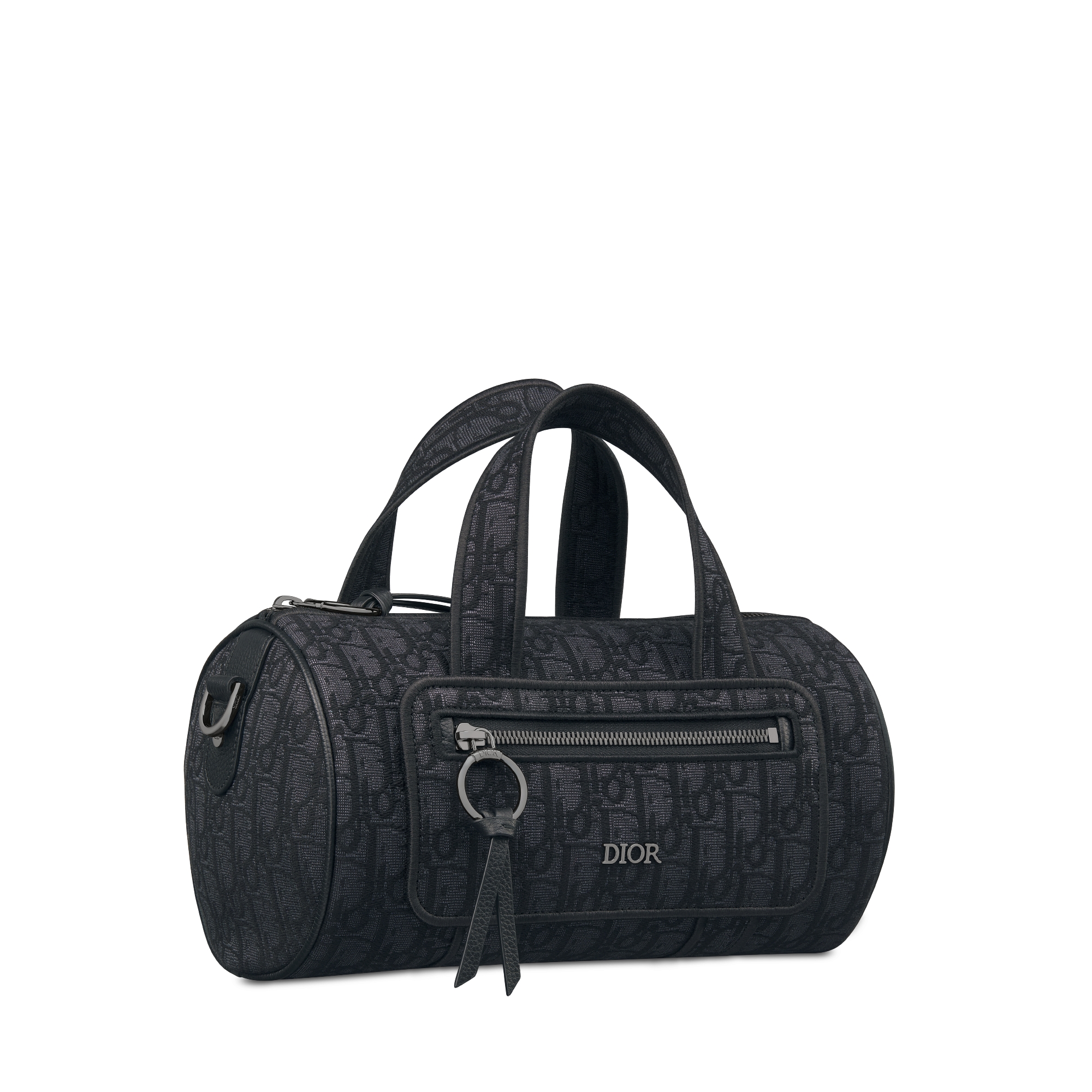 Schoudertas met rits Zwarte Dior Oblique-jacquard en zwart generfd kalfsleer E03