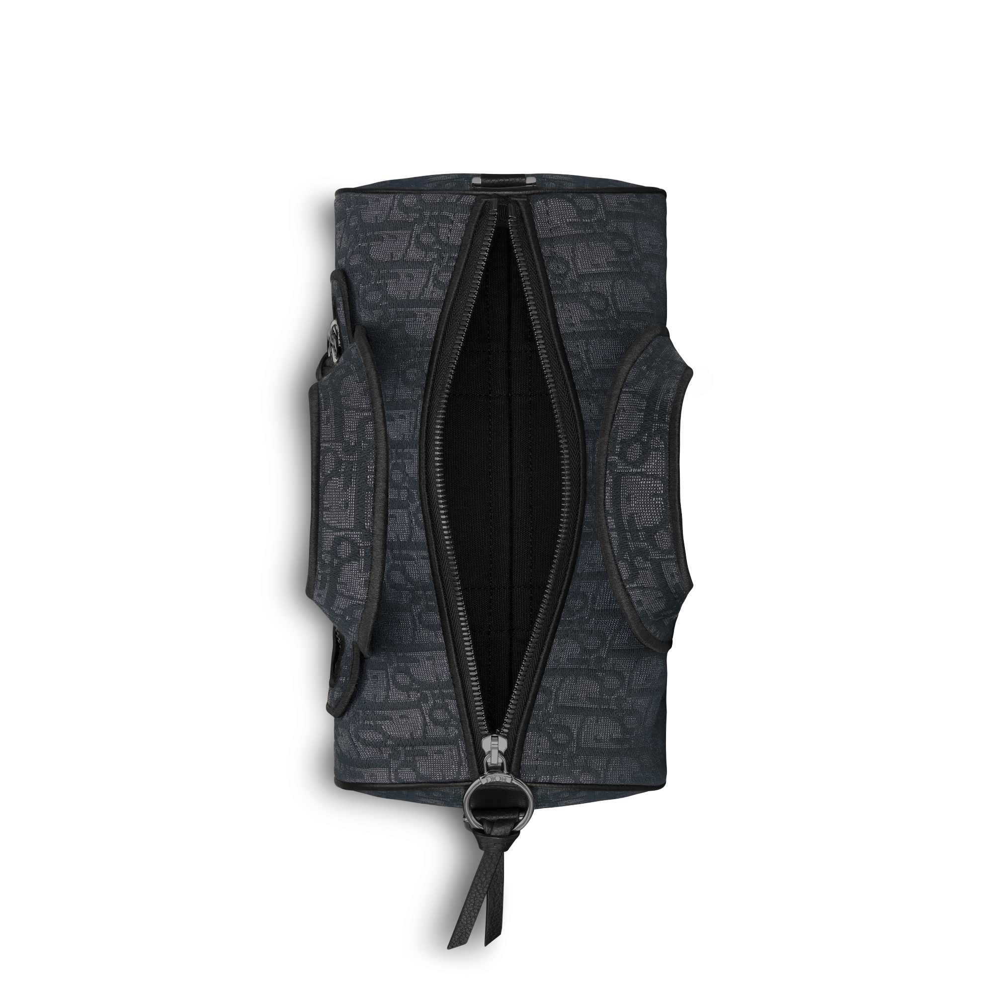 Schoudertas met rits Zwarte Dior Oblique-jacquard en zwart generfd kalfsleer E06