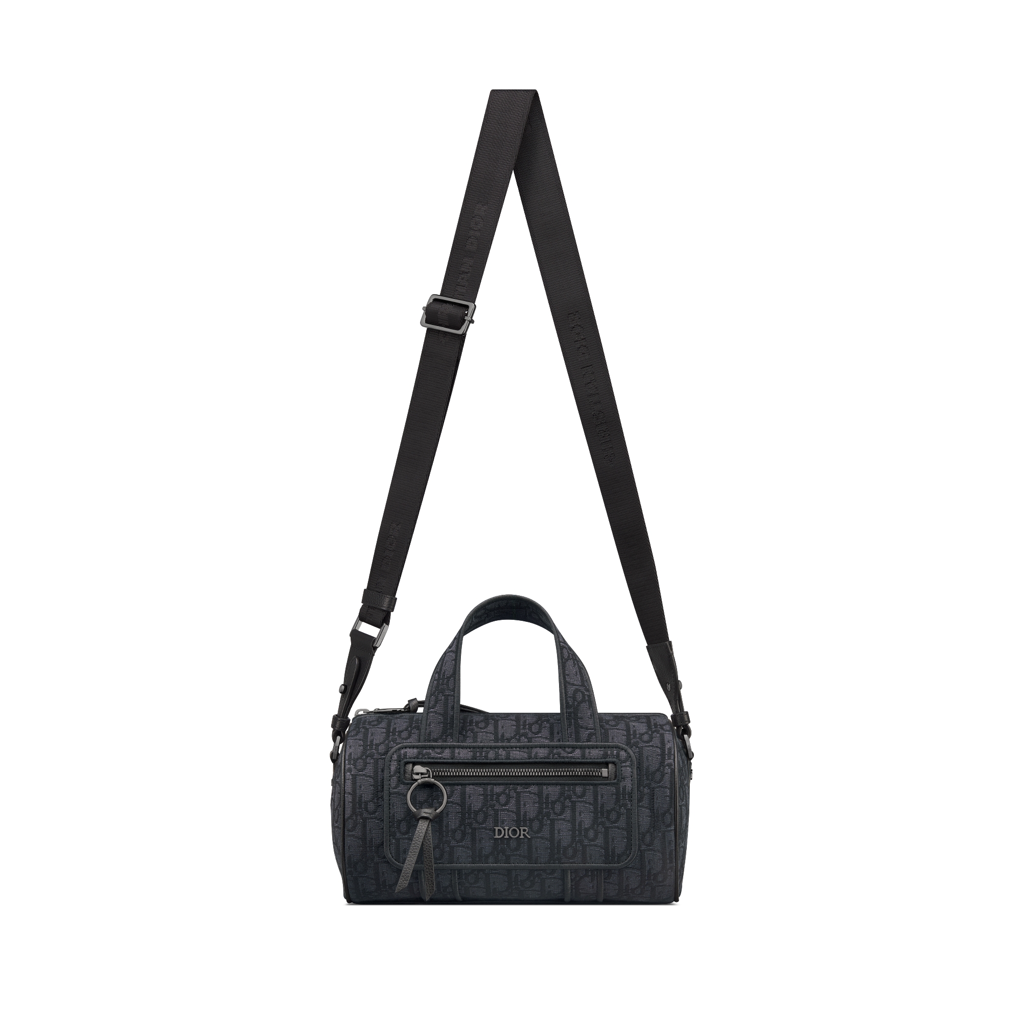 Schoudertas met rits Zwarte Dior Oblique-jacquard en zwart generfd kalfsleer E07