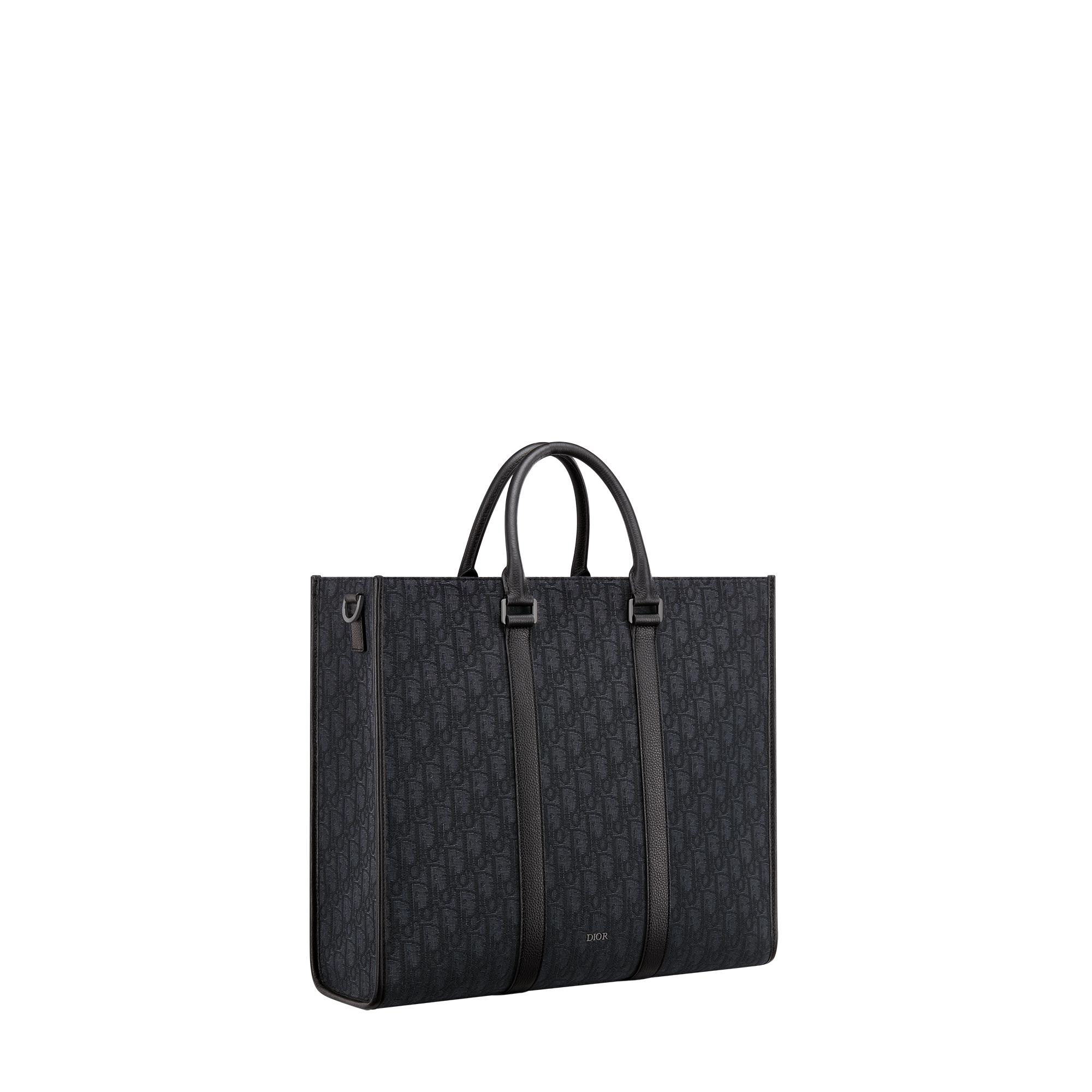 East-West Tote Bag Black Dior Oblique Jacquard and Black Grained Calfskin E03