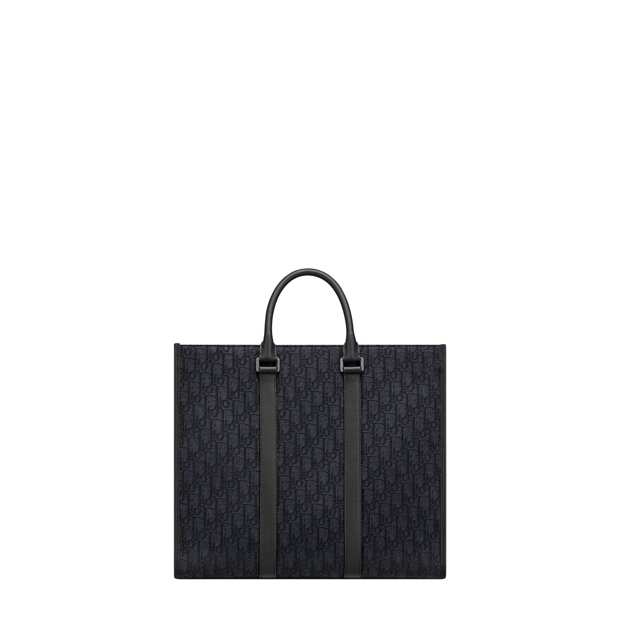 East-West Tote Bag Black Dior Oblique Jacquard and Black Grained Calfskin E08