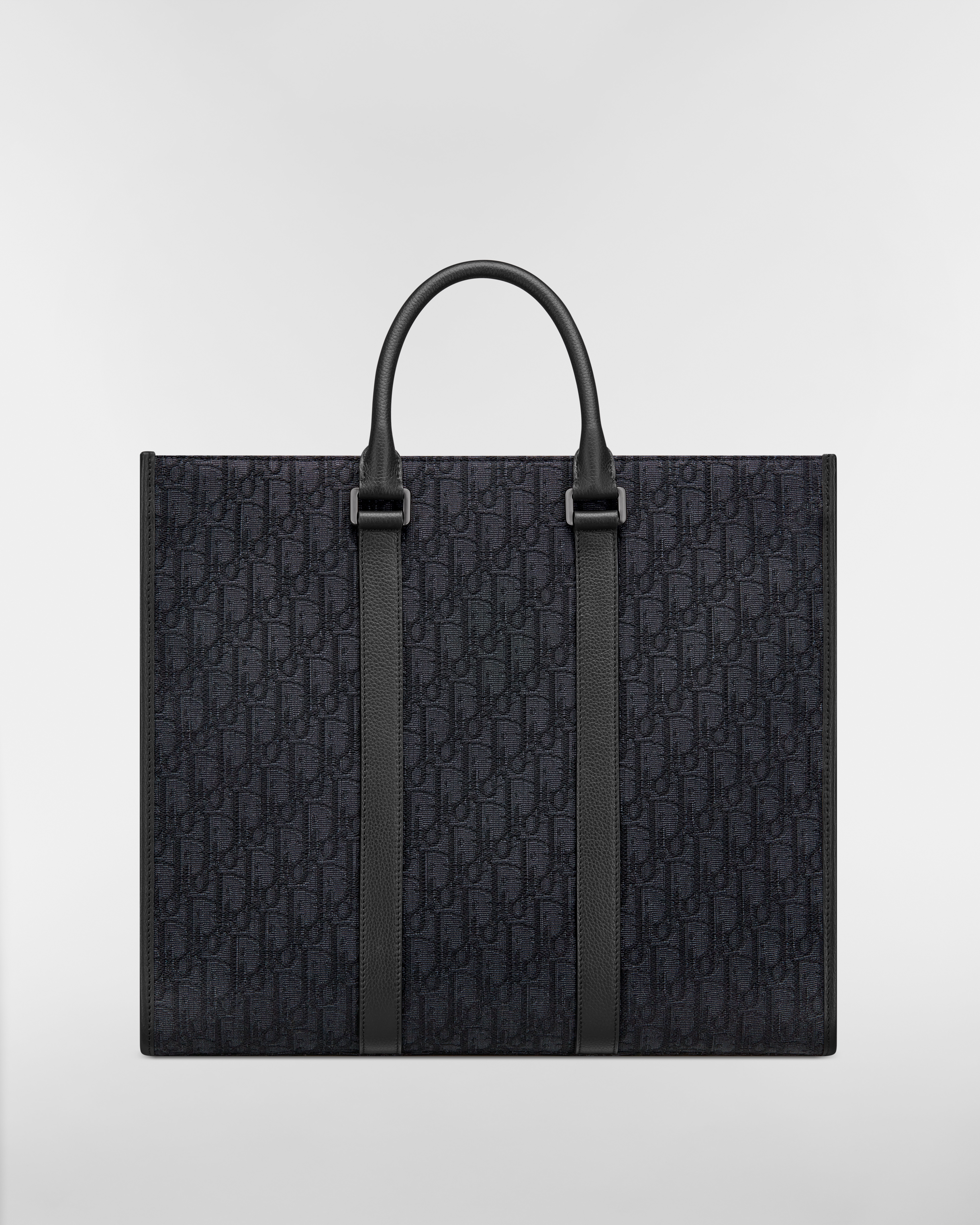 East-West Tote Bag Black Dior Oblique Jacquard and Black Grained Calfskin E08