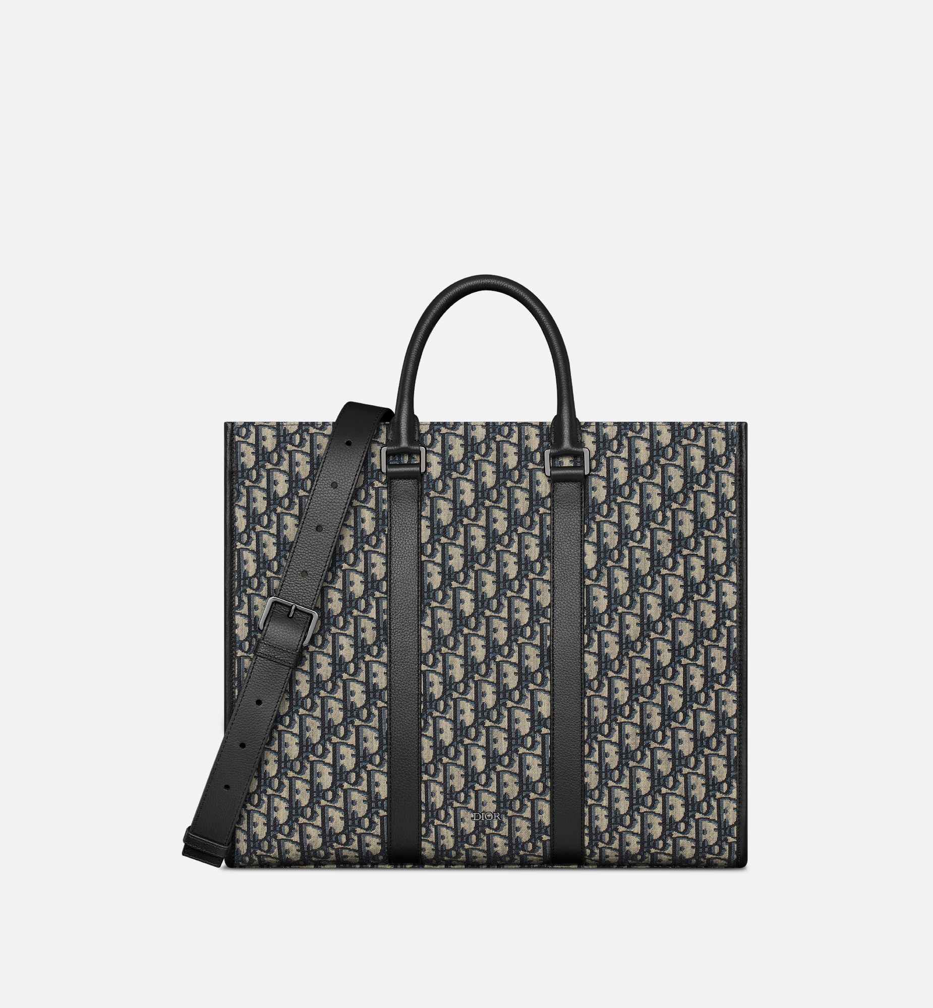 Beige and Black Dior Oblique Jacquard with Black Grained Calfskin