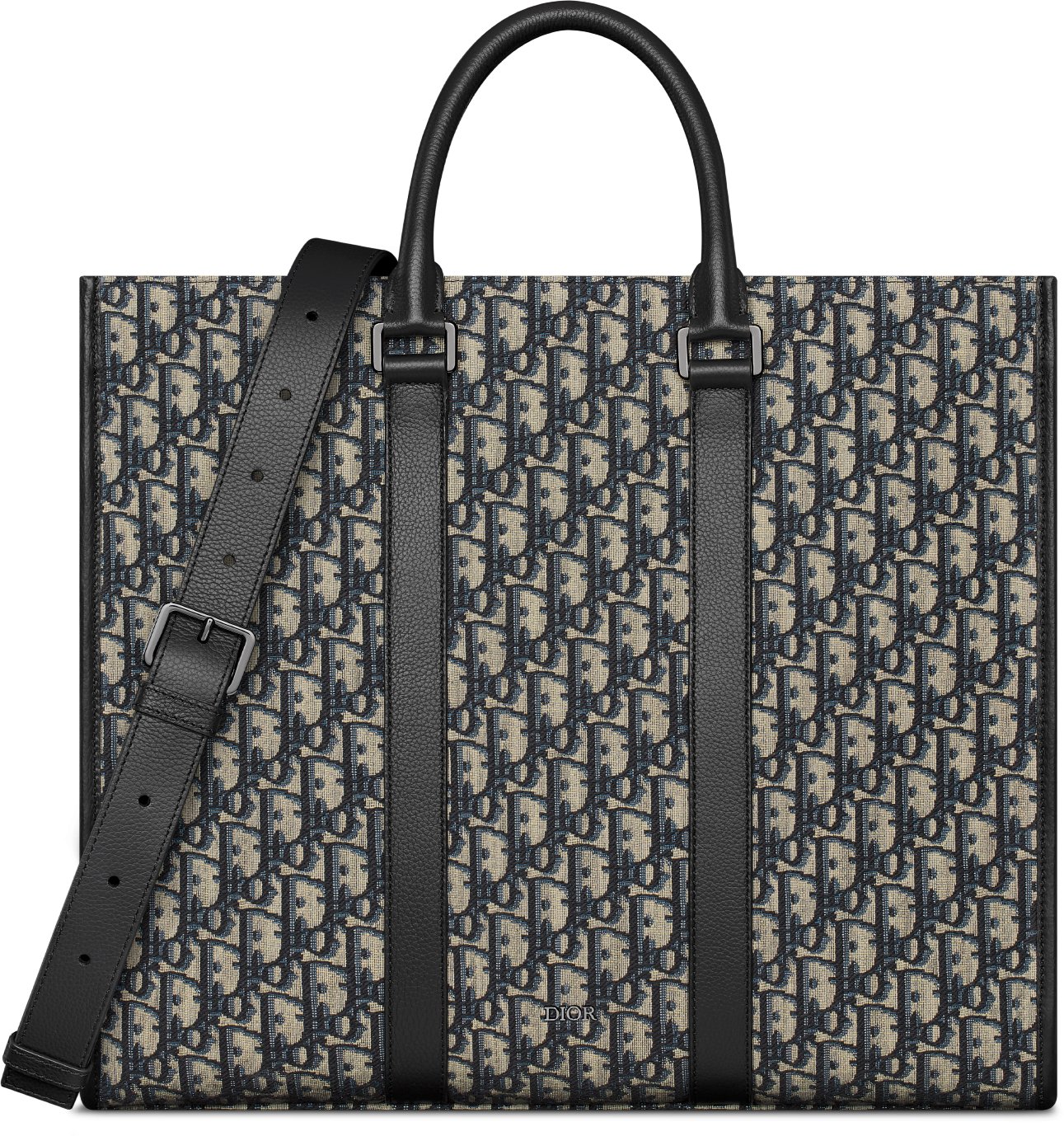 East West Tote Bag Black Dior Oblique Jacquard and Black Grained Calfskin DIOR