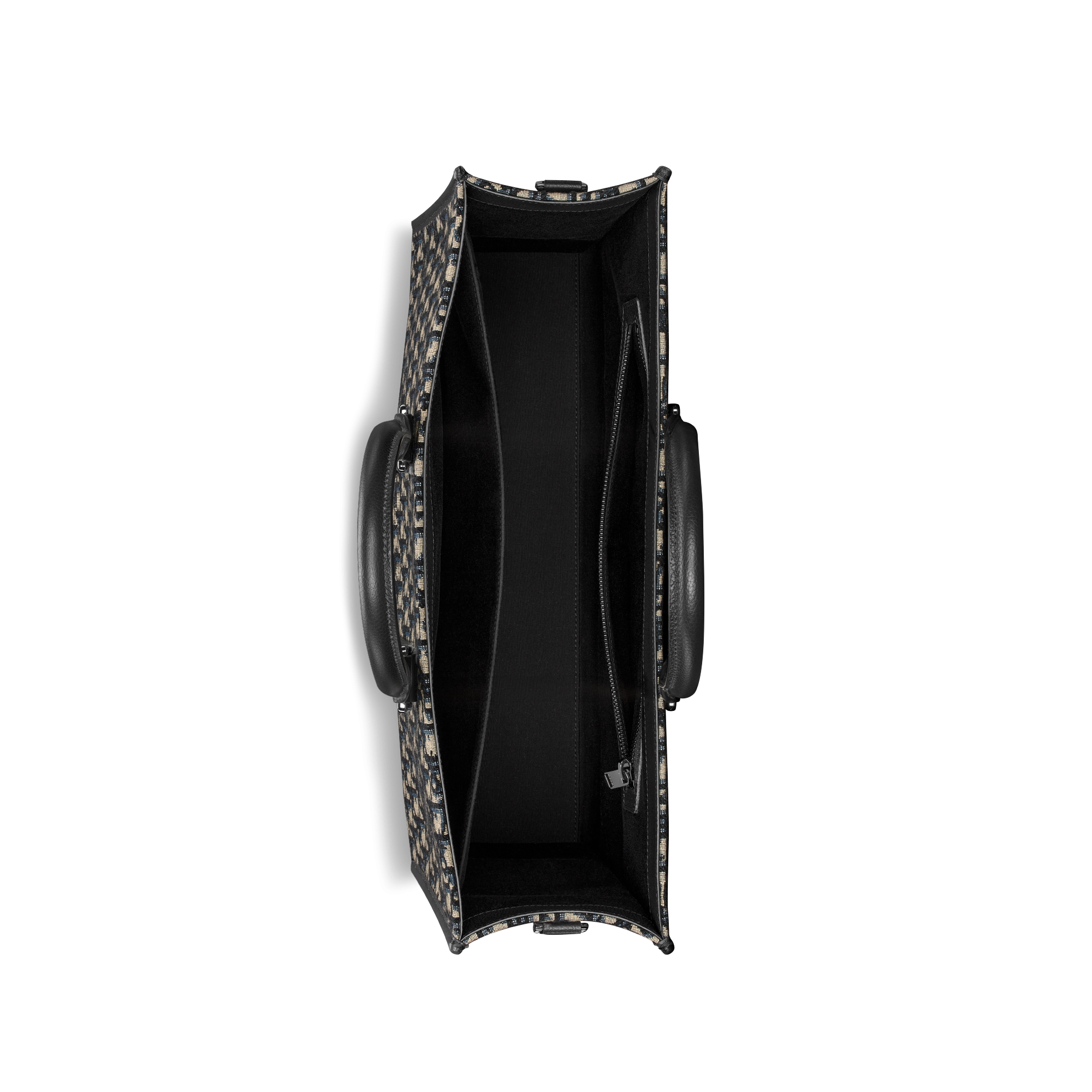 Tote met East-West-kenmerk Beige en zwarte Dior Oblique-jacquard met zwart generfd kalfsleer E06