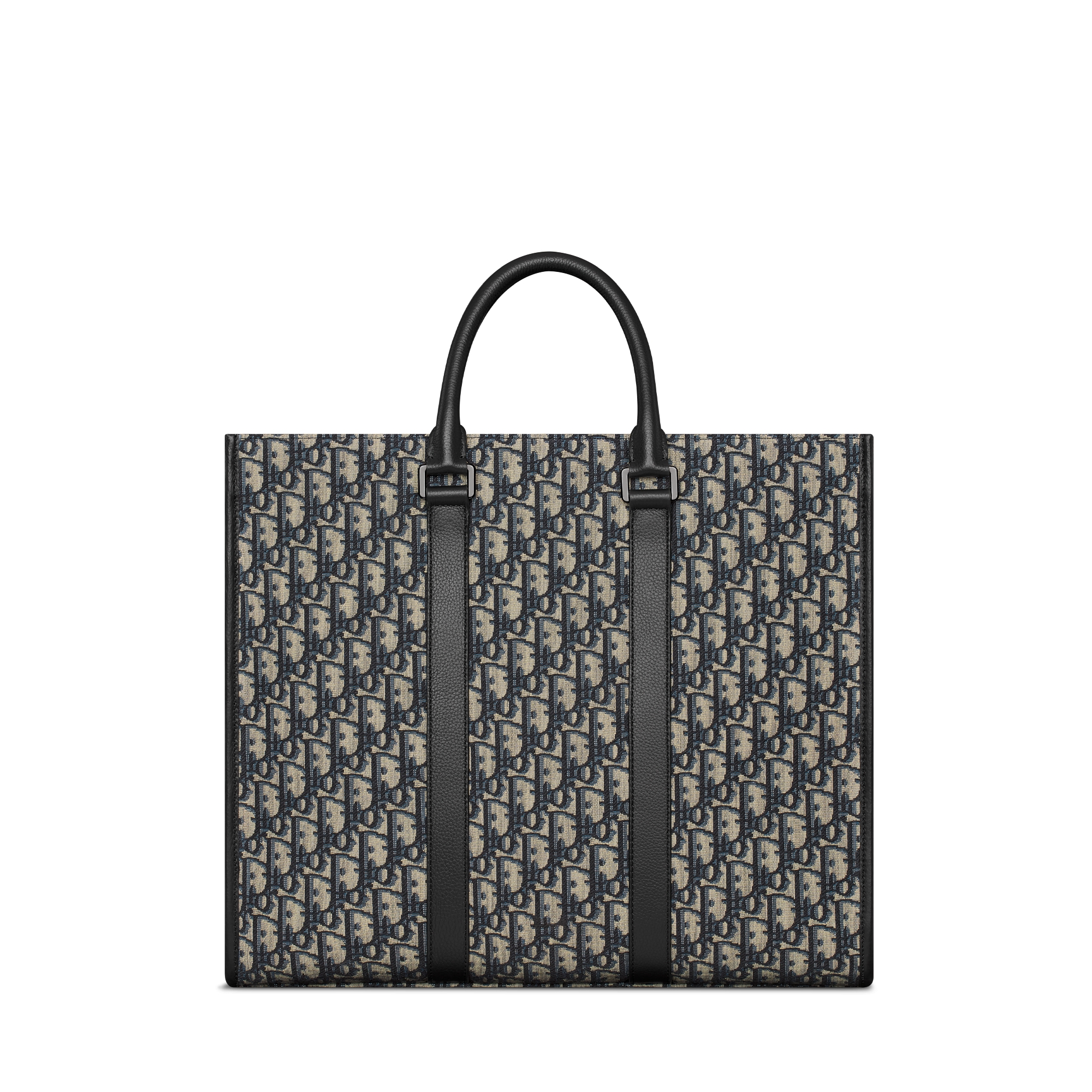 Borsa tote East-West Jacquard Dior Oblique beige e nero con pelle di vitello granulata nera E08