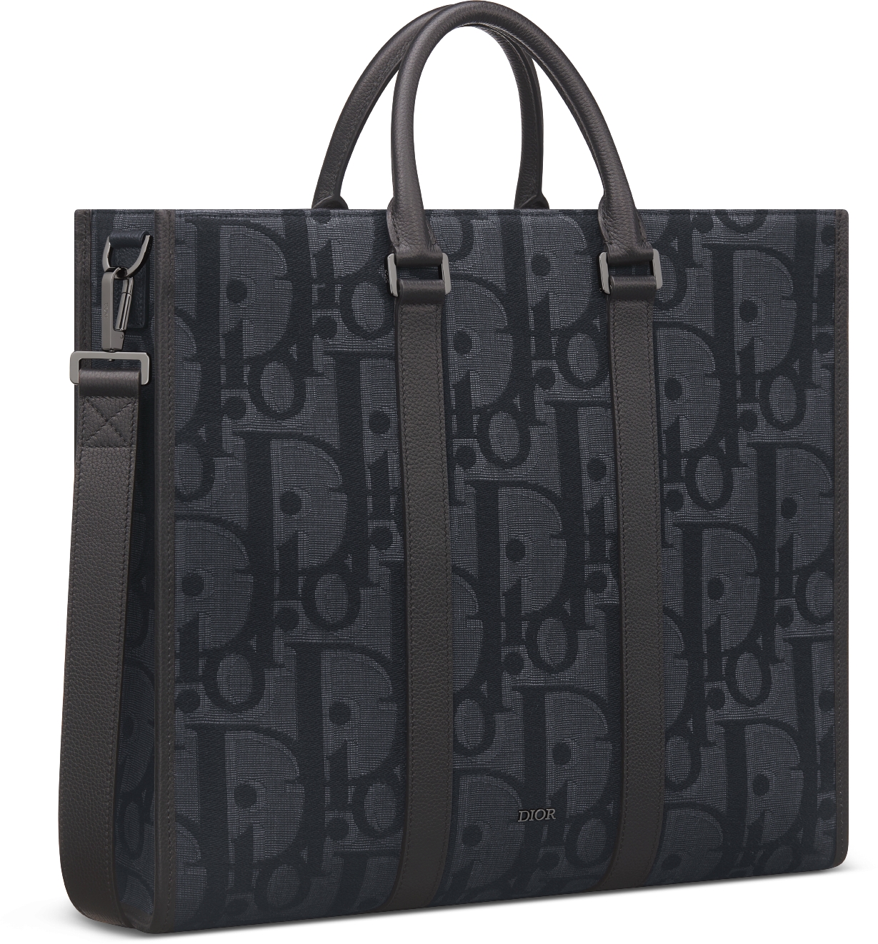 East West Tote Bag Black Maxi Dior Oblique Jacquard and Black Grained Calfskin DIOR