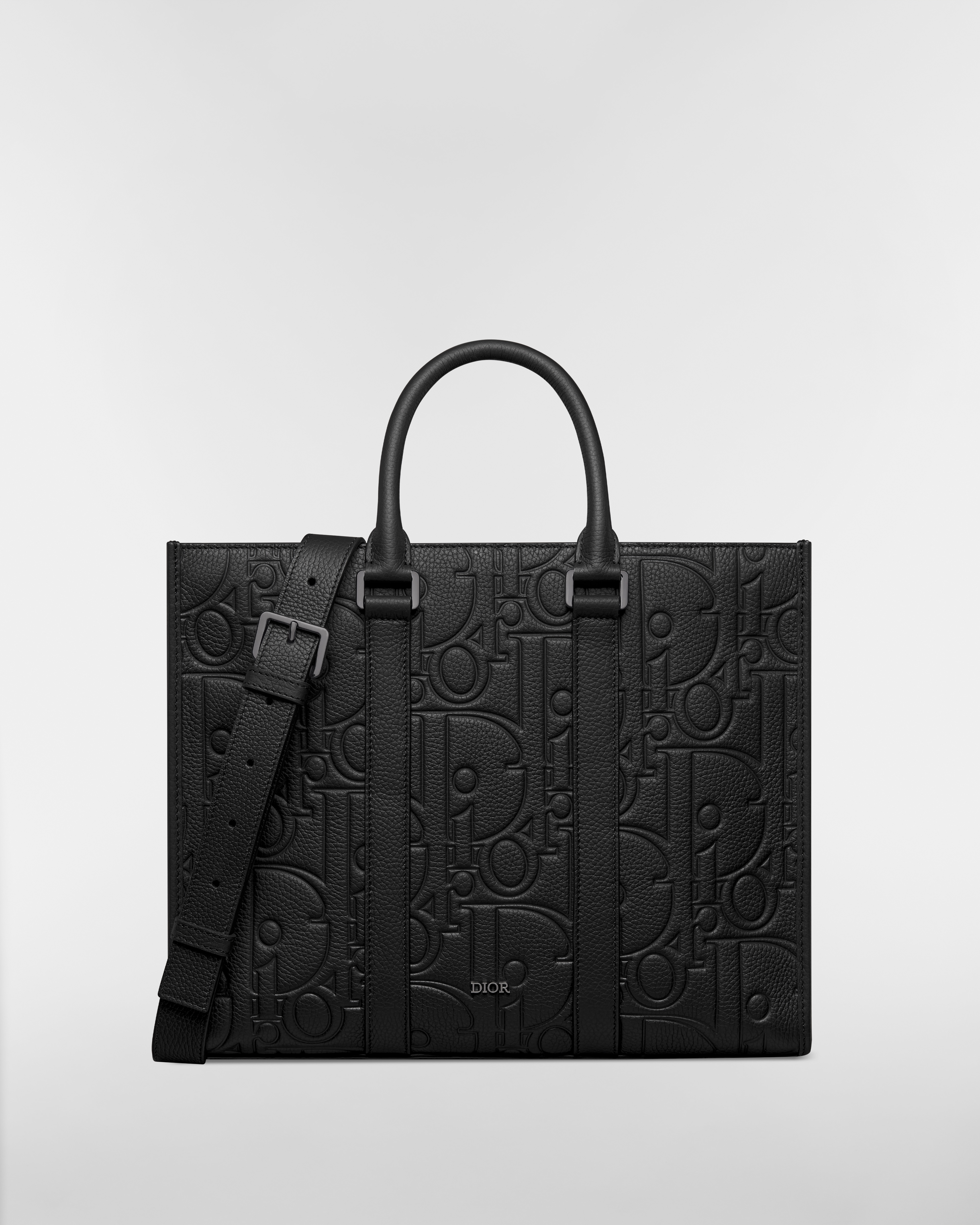 East-West 미디엄 토트백 블랙 Dior Gravity 가죽 & 블랙 그레인 송아지 가죽 E01