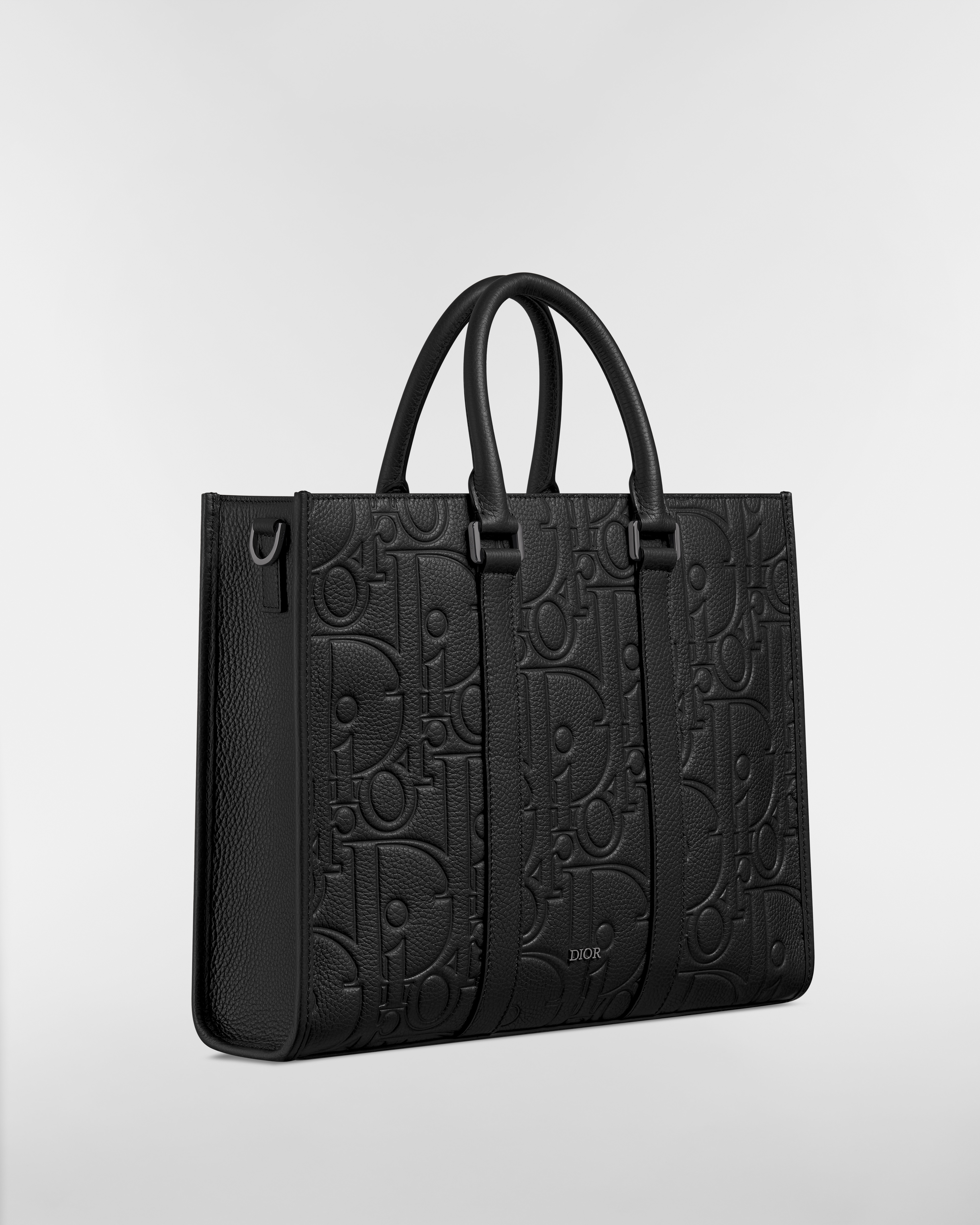 Mittelgroße East-West Tote Bag Dior Gravity Leder in Schwarz und genarbtes Kalbsleder in Schwarz E03