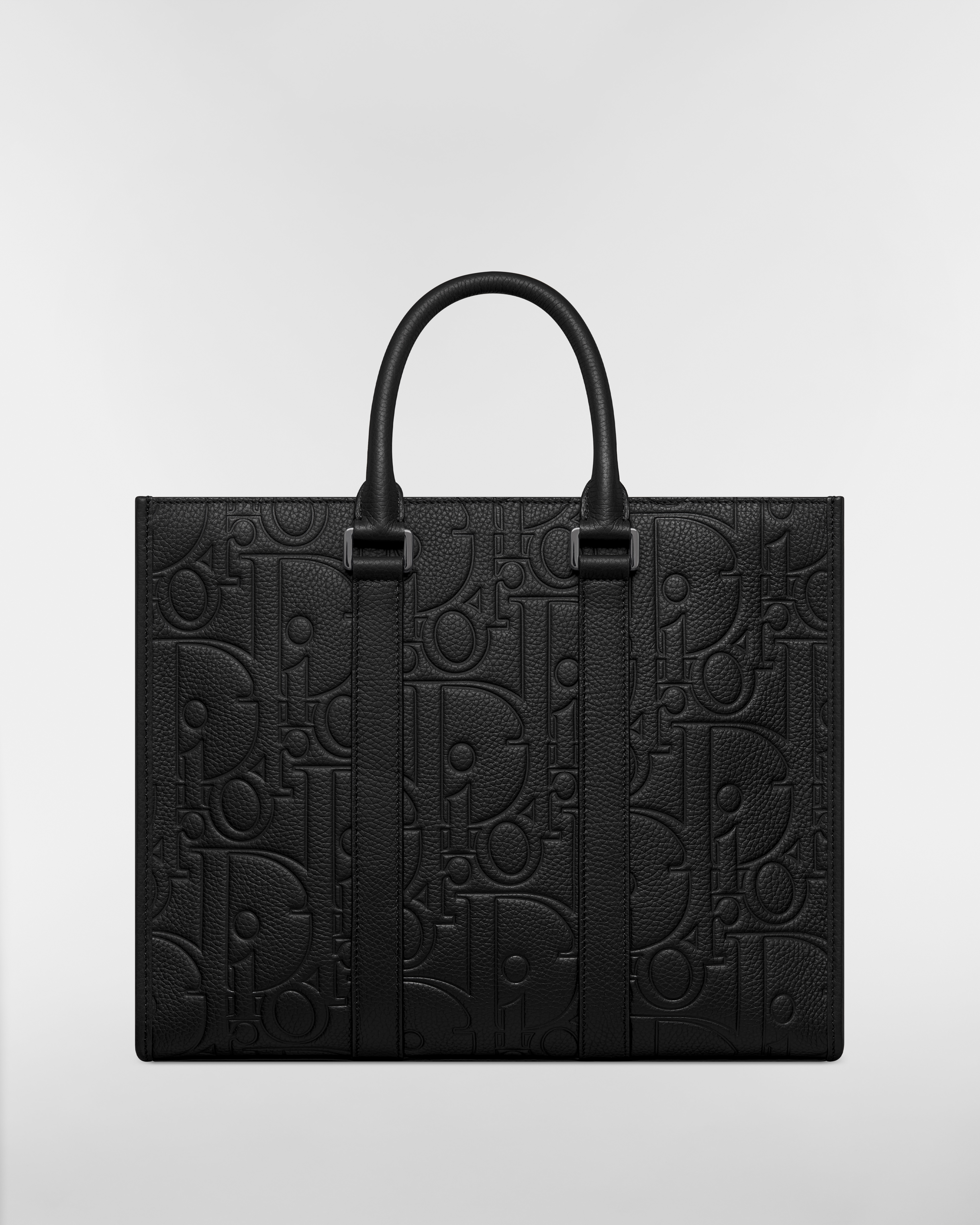 Mittelgroße East-West Tote Bag Dior Gravity Leder in Schwarz und genarbtes Kalbsleder in Schwarz E08