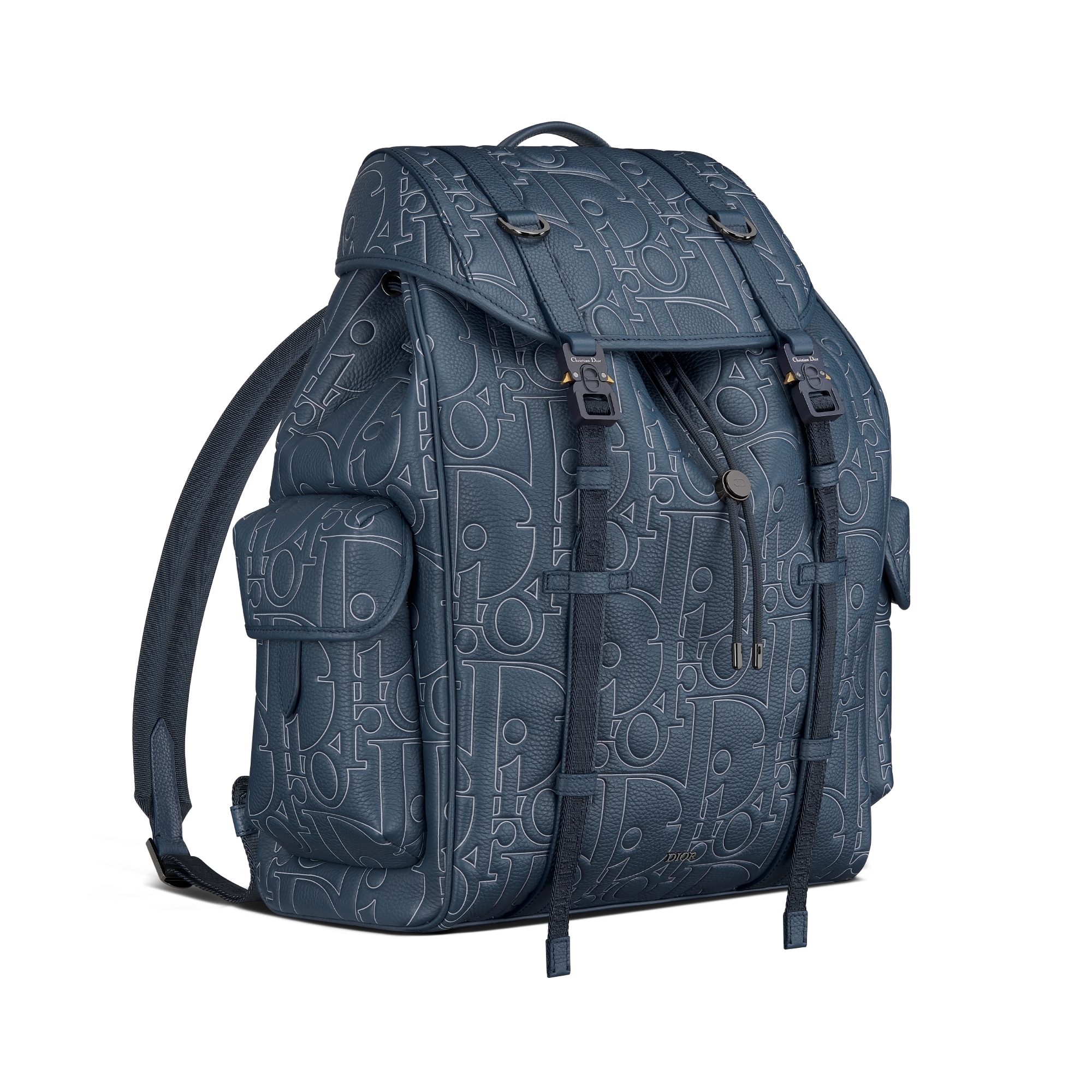 Dior Hit The Road-rugzak met flap Marineblauw Dior Gravity Outline-leer en marineblauw generfd kalfsleer E03