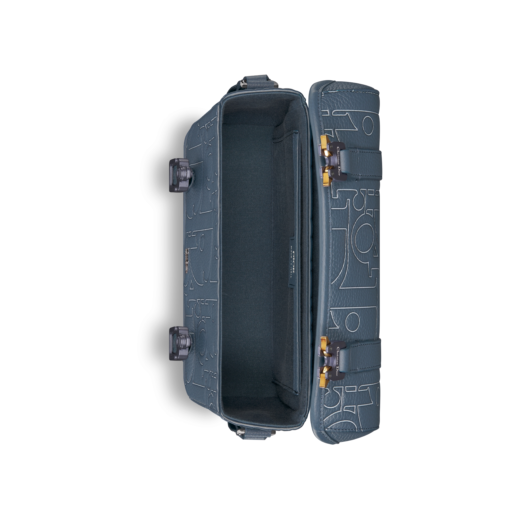 Bolso messenger Dior Hit The Road con solapa Piel Dior Gravity Outline y piel de becerro graneada azul marino E06