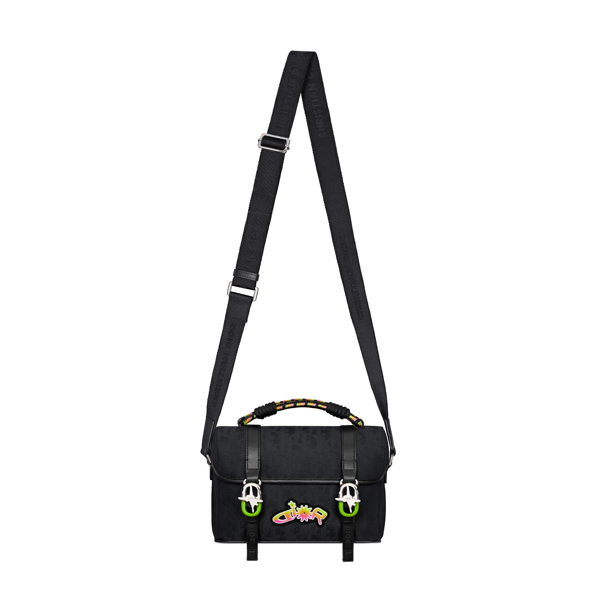 DIOR AND LEWIS HAMILTON Dior Hit The Road-schoudertas met flap Zwart nylon met Dior Oblique-motief en zwarte technische stof met leereffect E07