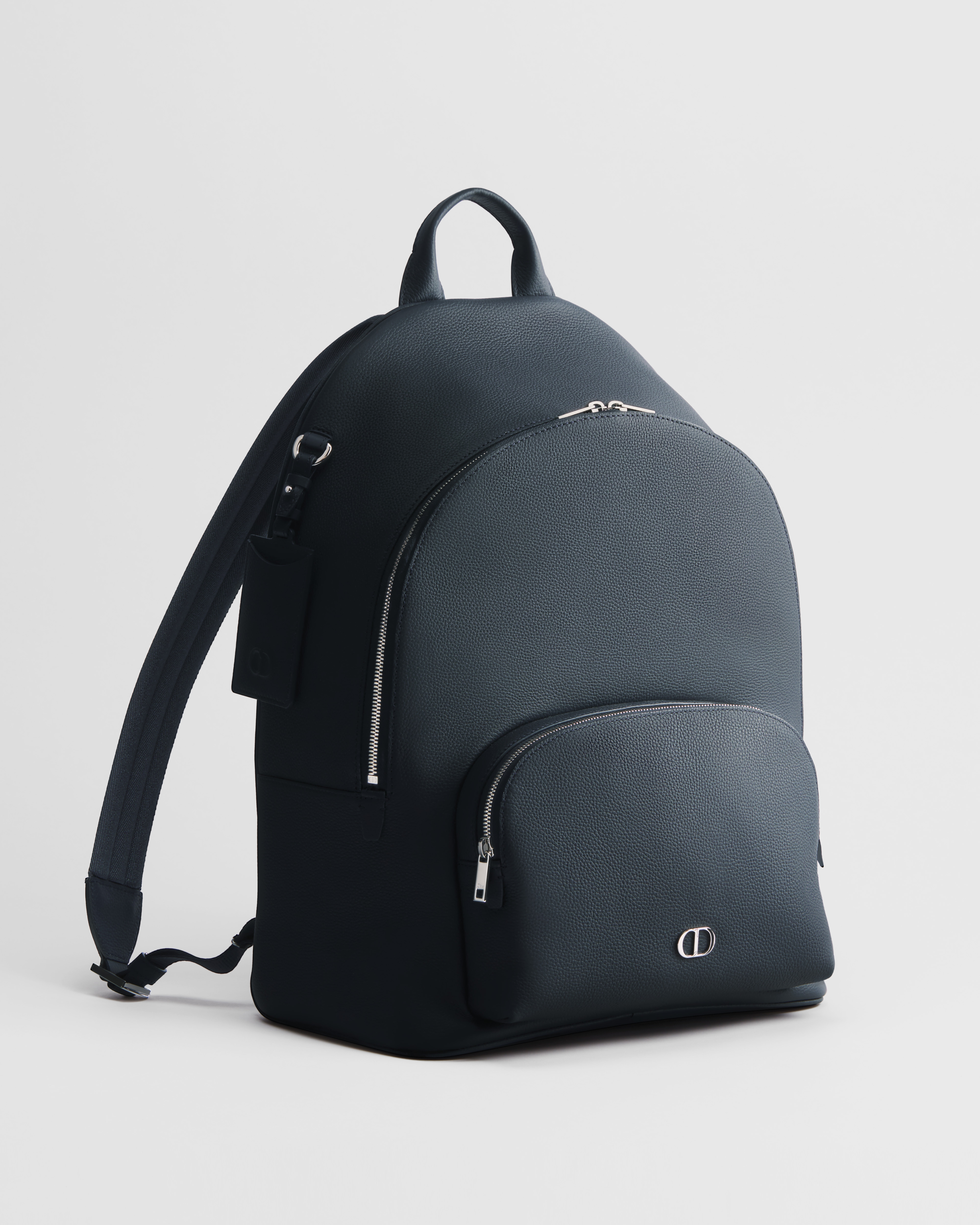 CD Icon Zipped Backpack Navy Blue Matte Grained Calfskin E03