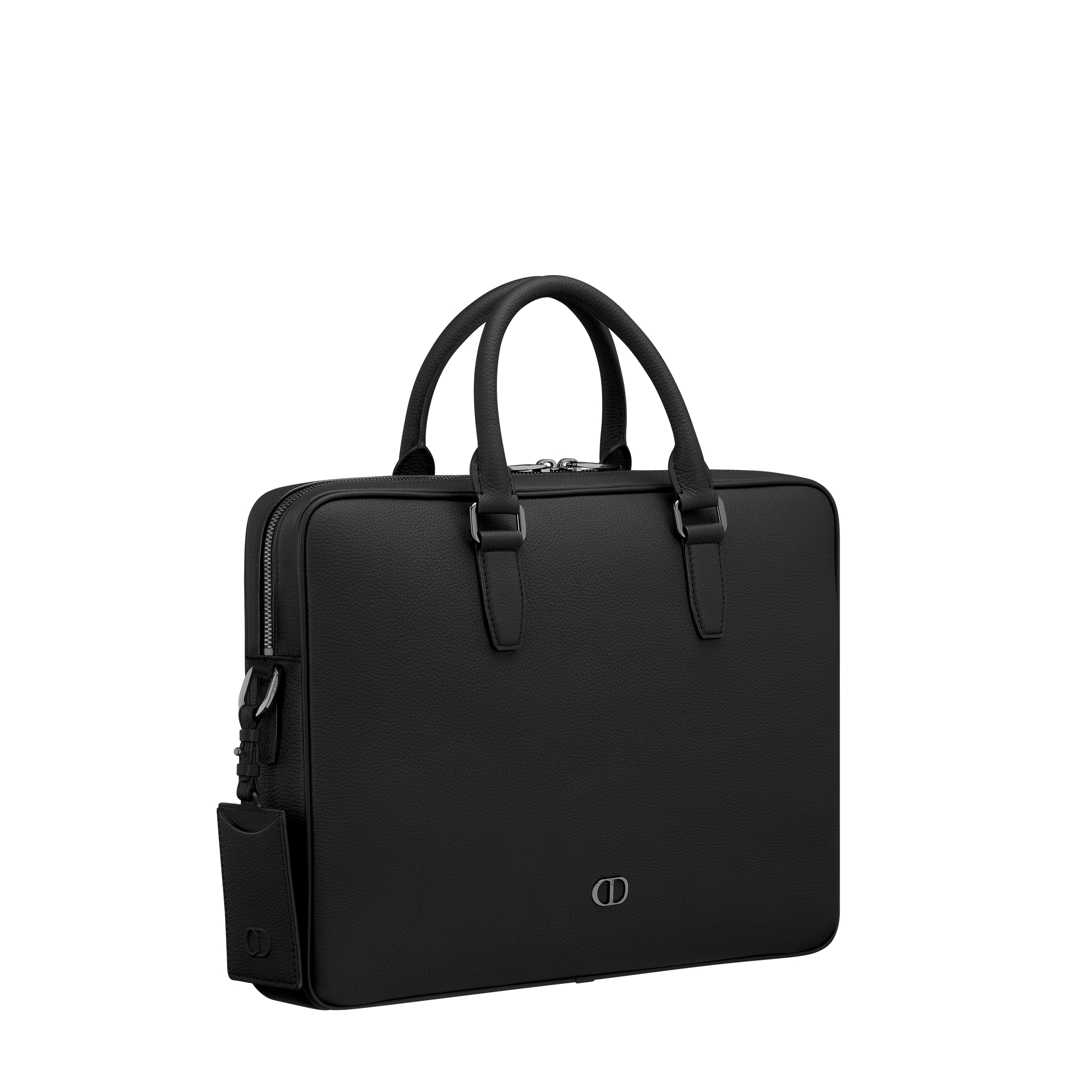 CD Icon Zipped Briefcase Black Matte Grained Calfskin E03