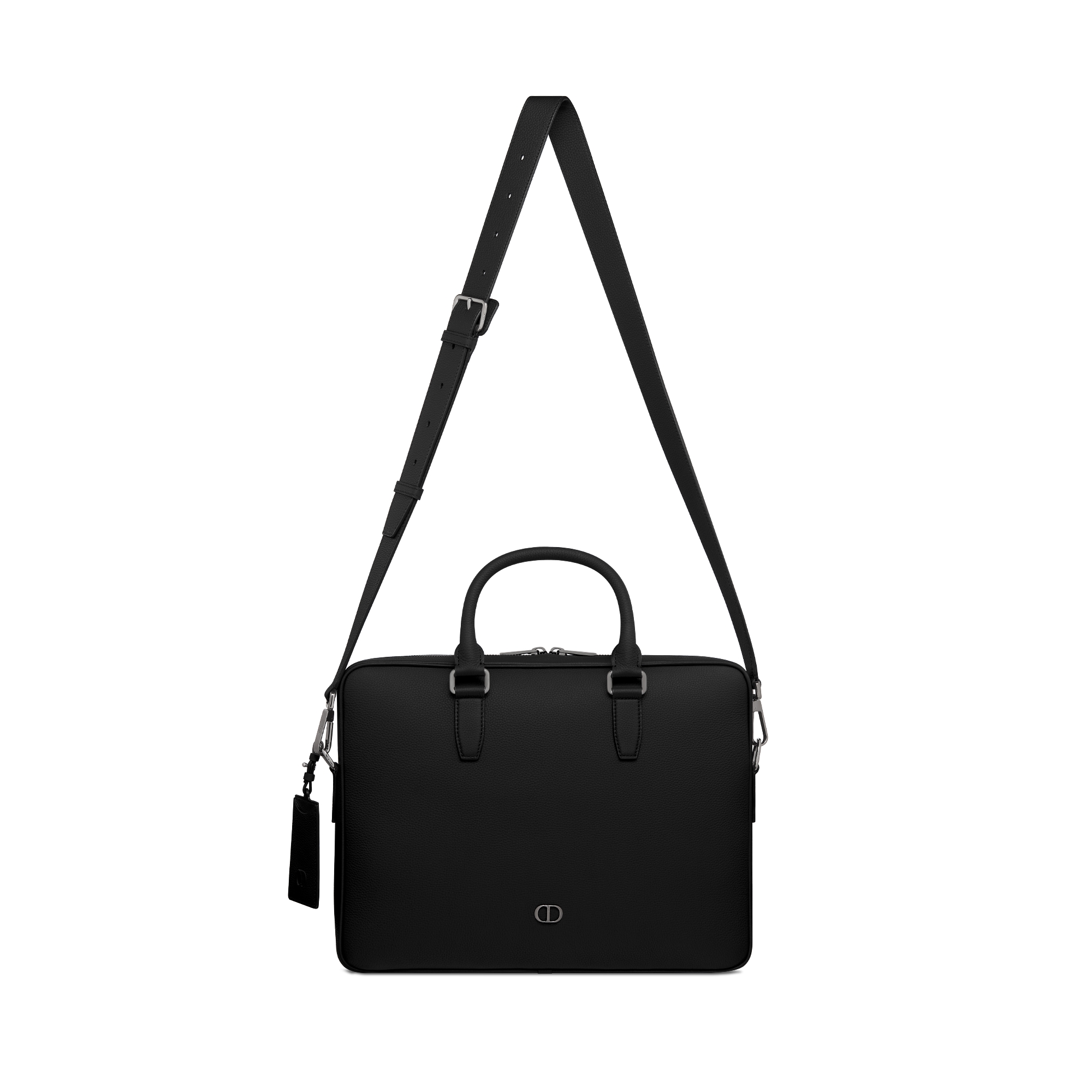 CD Icon 지퍼 브리프케이스 블랙 매트 그레인 송아지 가죽 E07