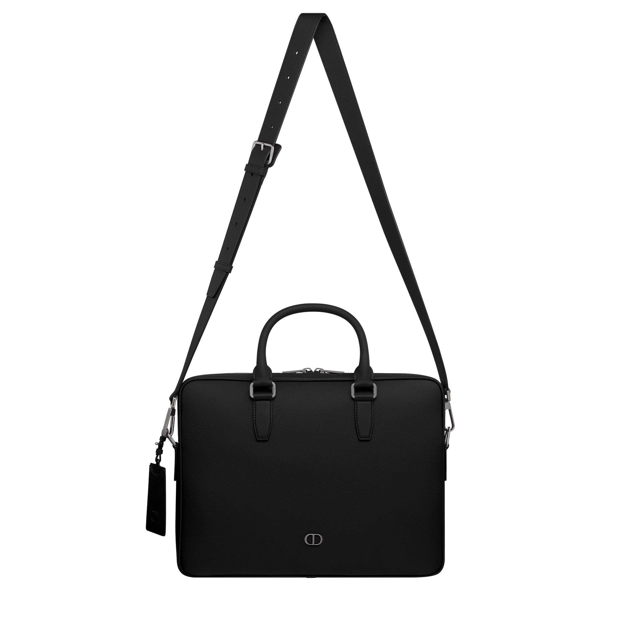 CD Icon Zipped Briefcase Black Matte Grained Calfskin E07