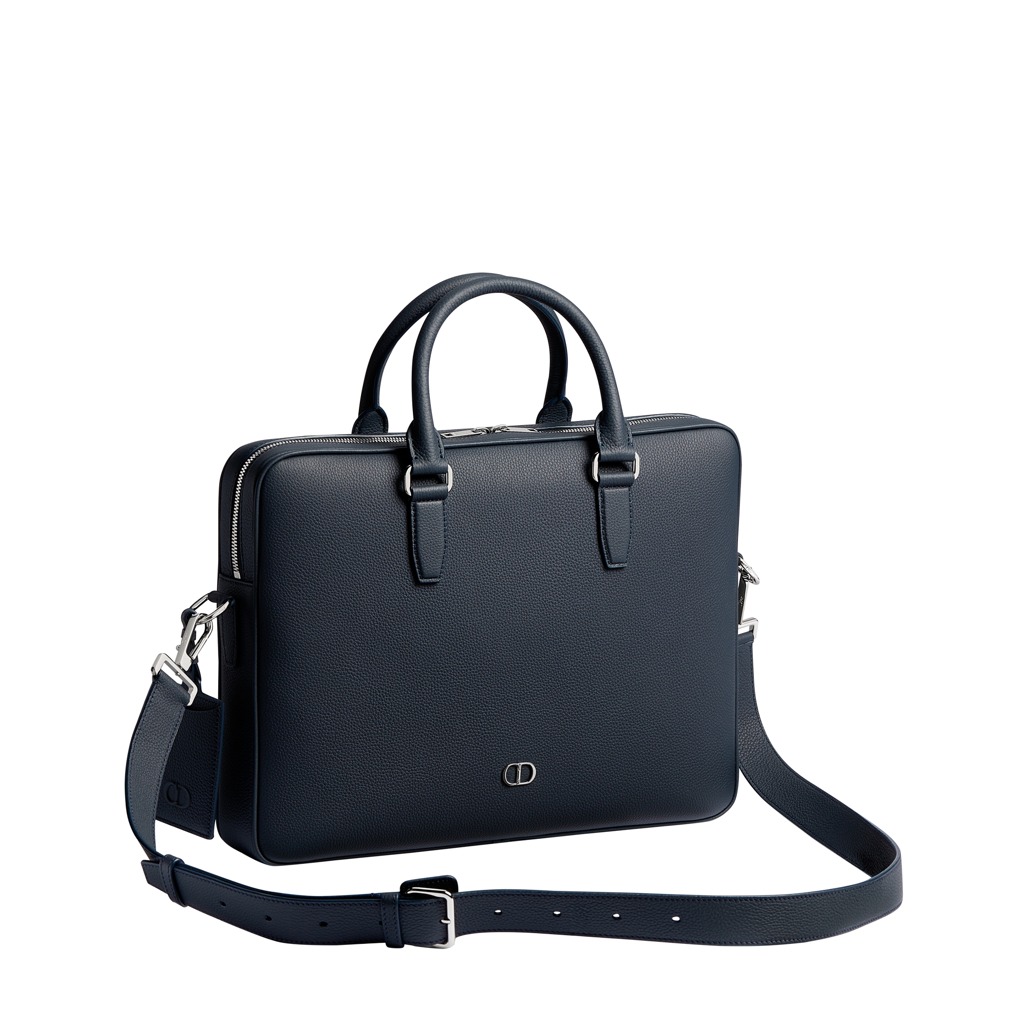 CD Icon Zipped Briefcase Navy Blue Matte Grained Calfskin E03