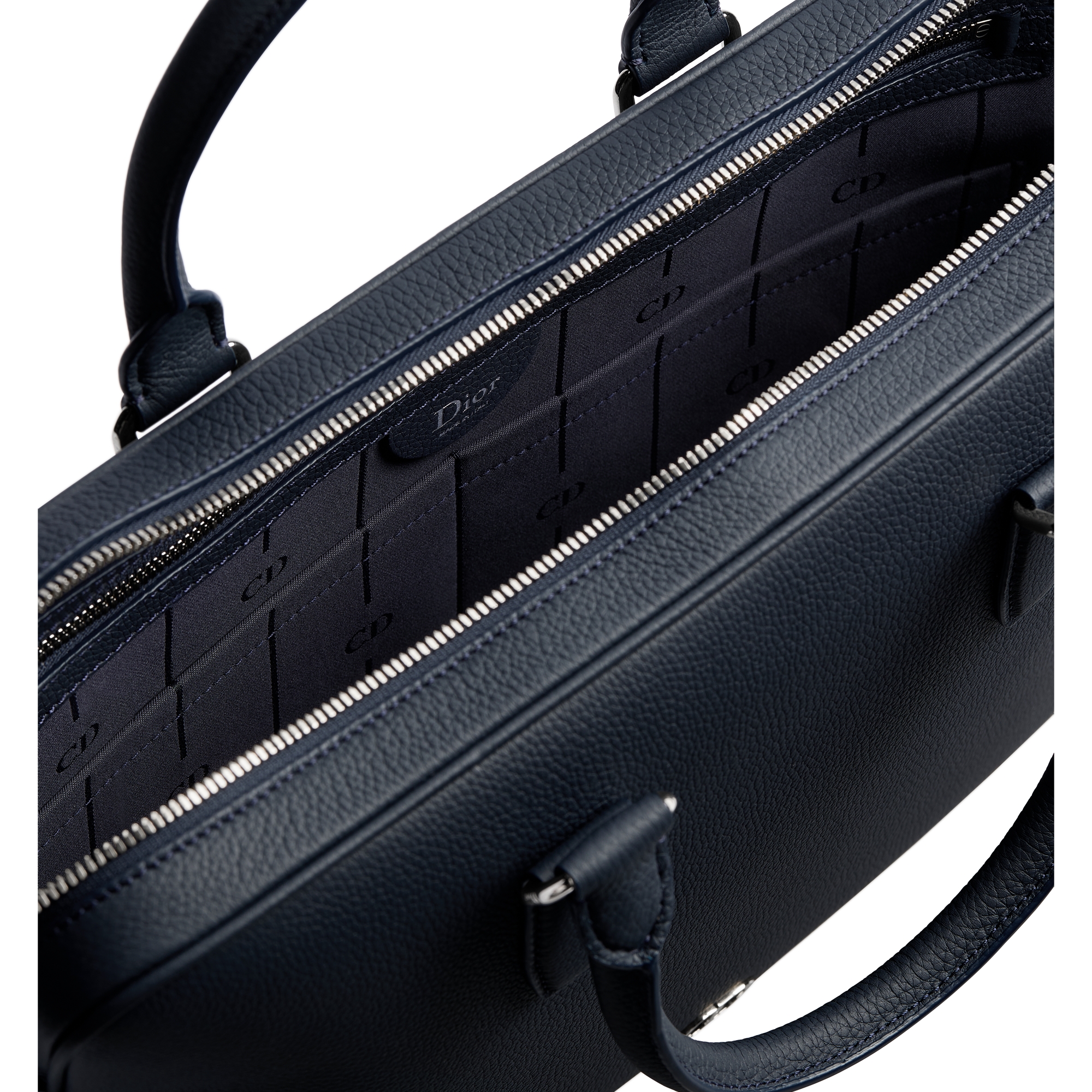 CD Icon Zipped Briefcase Navy Blue Matte Grained Calfskin E06