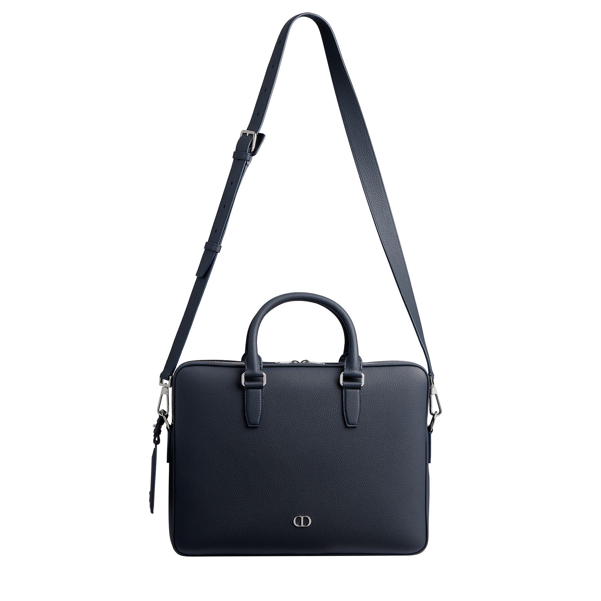 CD Icon Zipped Briefcase Navy Blue Matte Grained Calfskin E07
