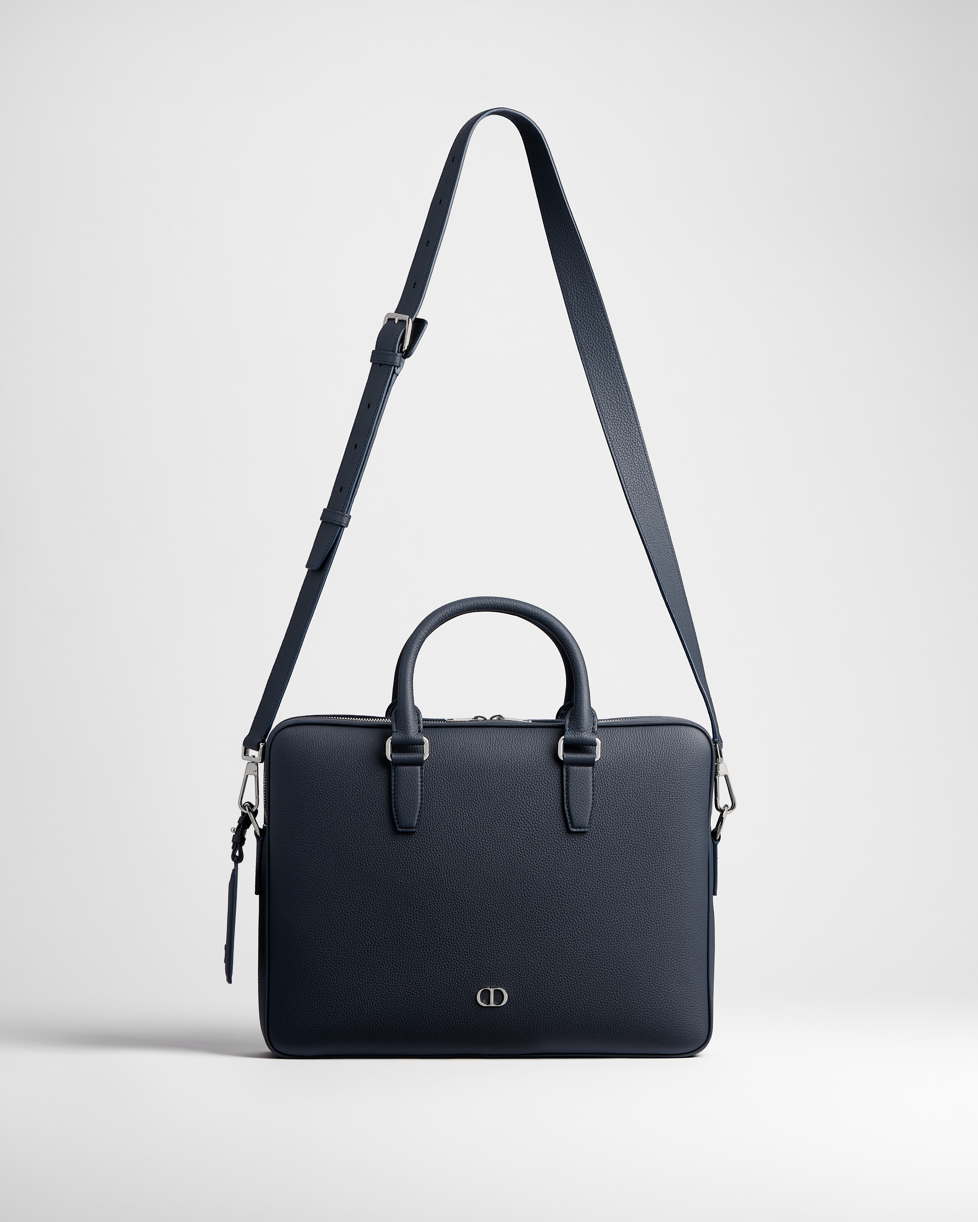 CD Icon Zipped Briefcase Navy Blue Matte Grained Calfskin E07