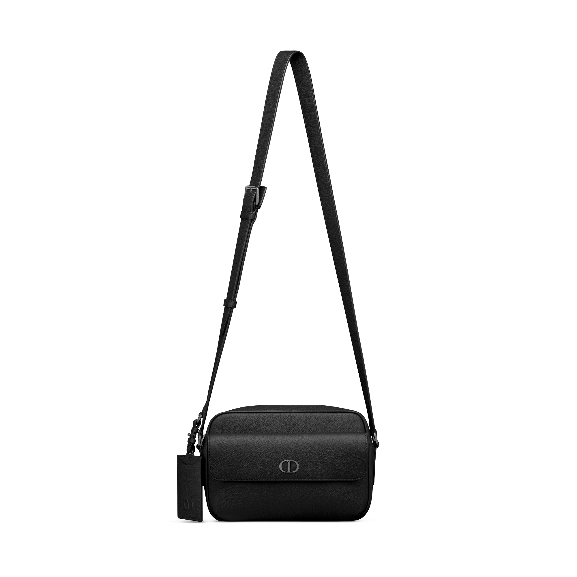 Bolsa messenger CD Icon com zíper Couro de vitelo granulado preto fosco E07