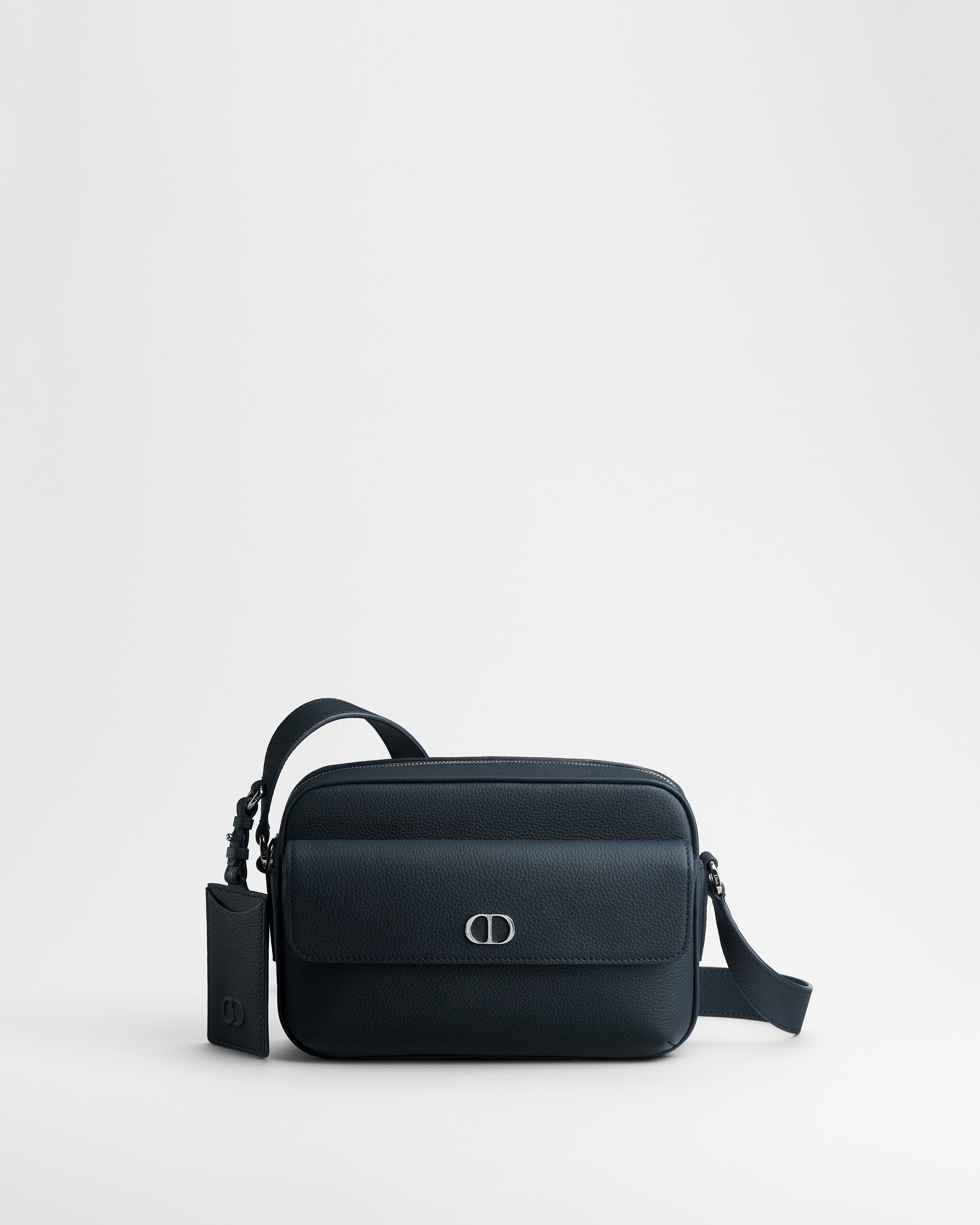 CD Icon Zipped Messenger Bag Navy Blue Matte Grained Calfskin E01