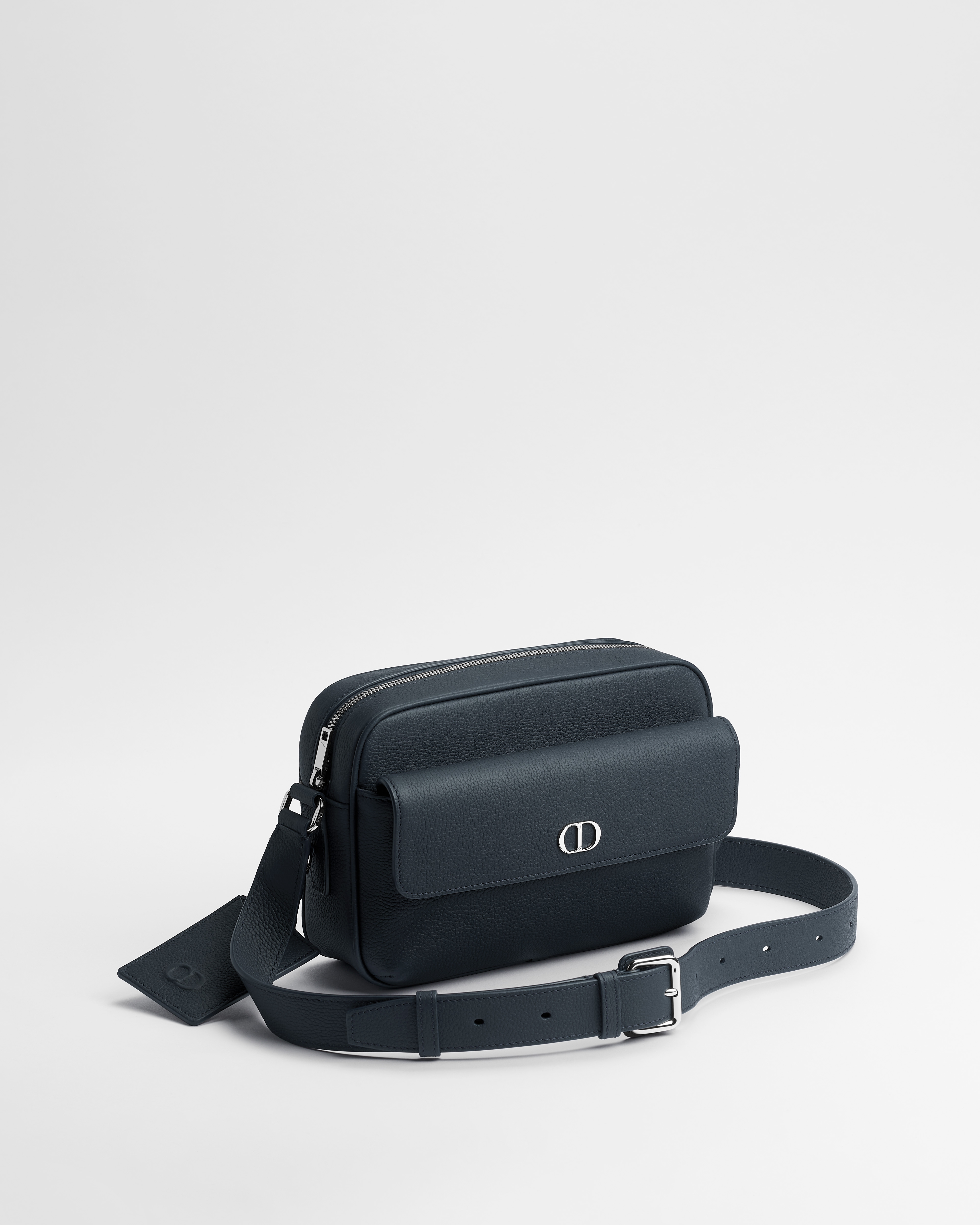CD Icon Zipped Messenger Bag Navy Blue Matte Grained Calfskin E03