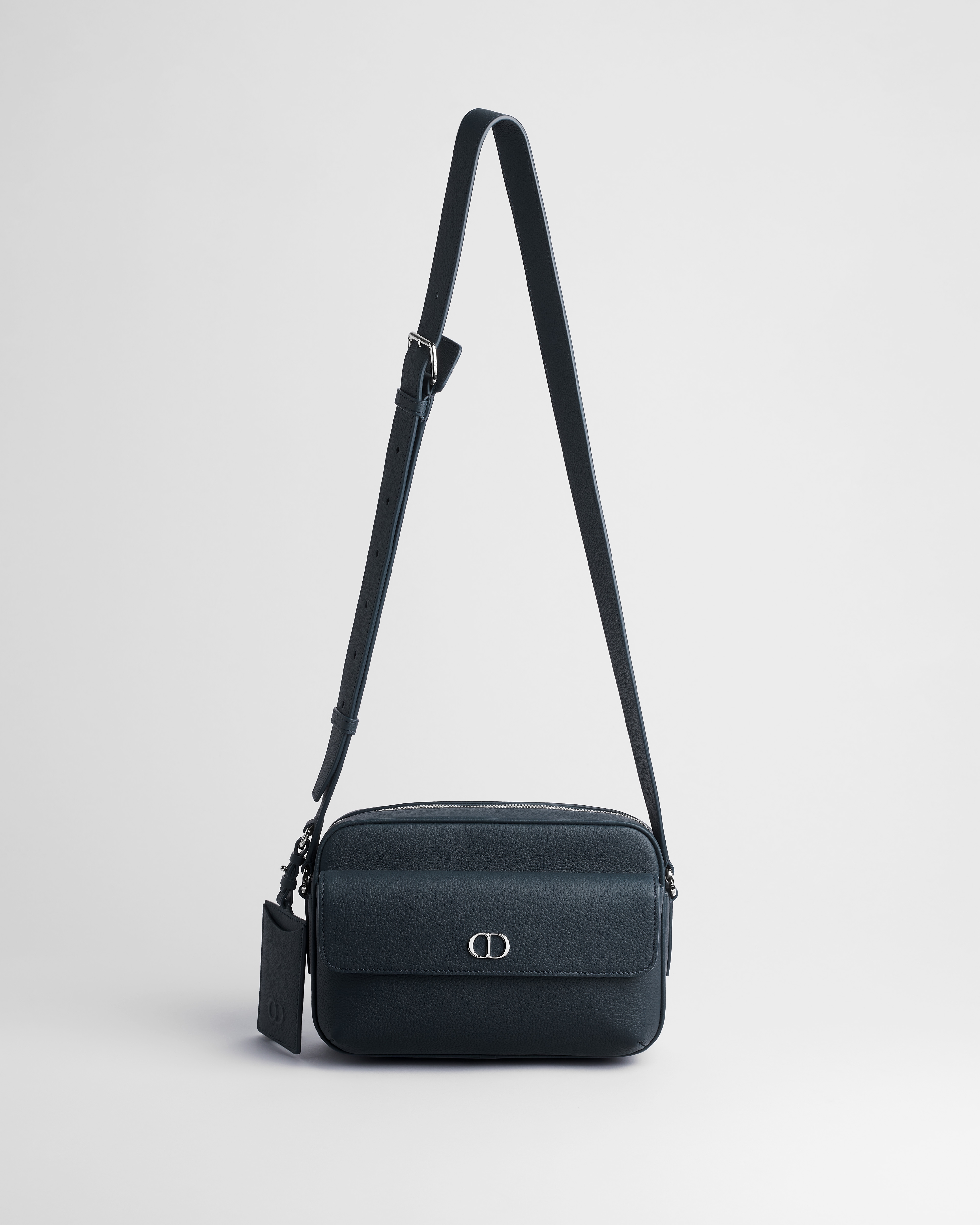 CD Icon Zipped Messenger Bag Navy Blue Matte Grained Calfskin E07