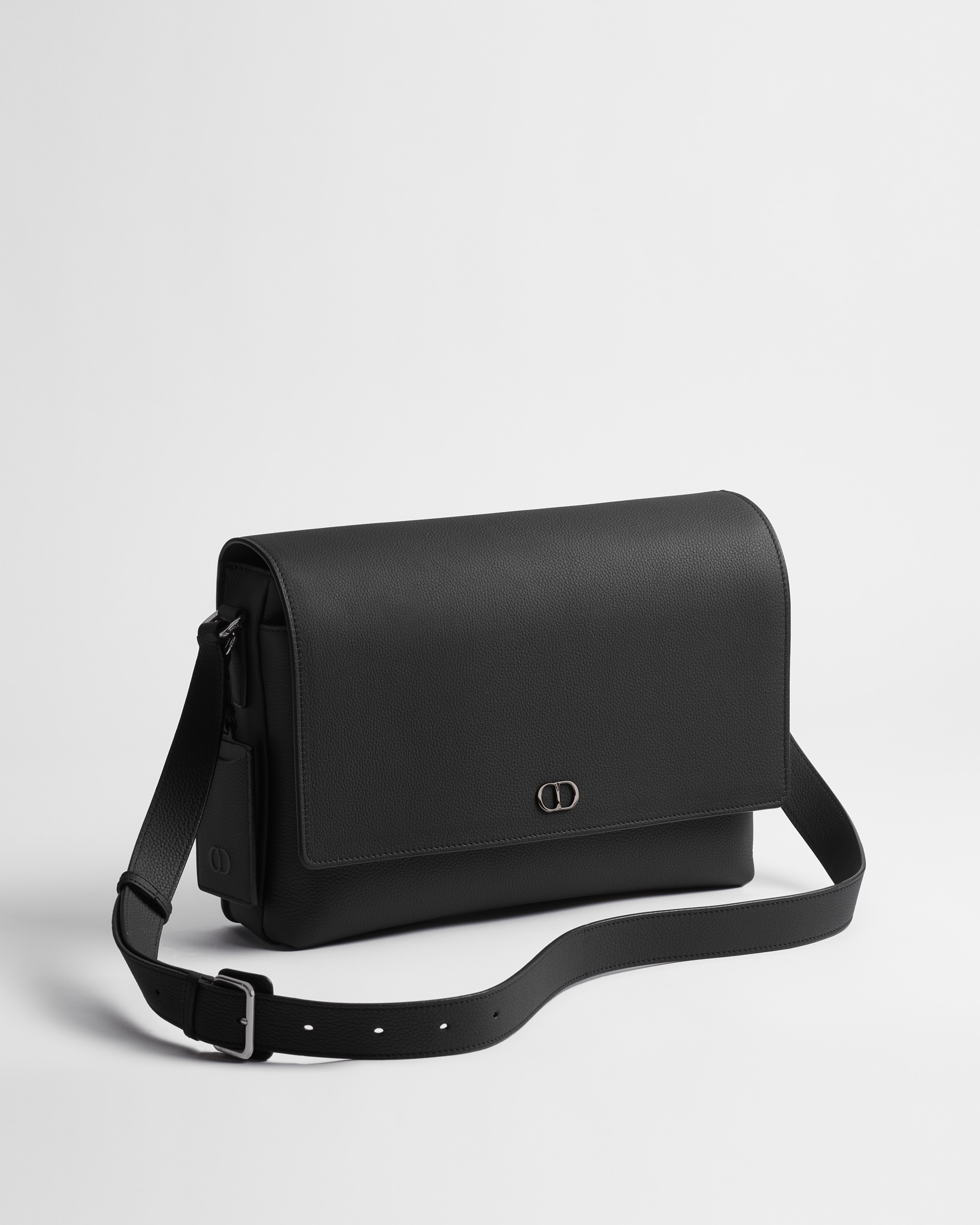 CD Icon Messenger Bag with Flap Black Matte Grained Calfskin E03