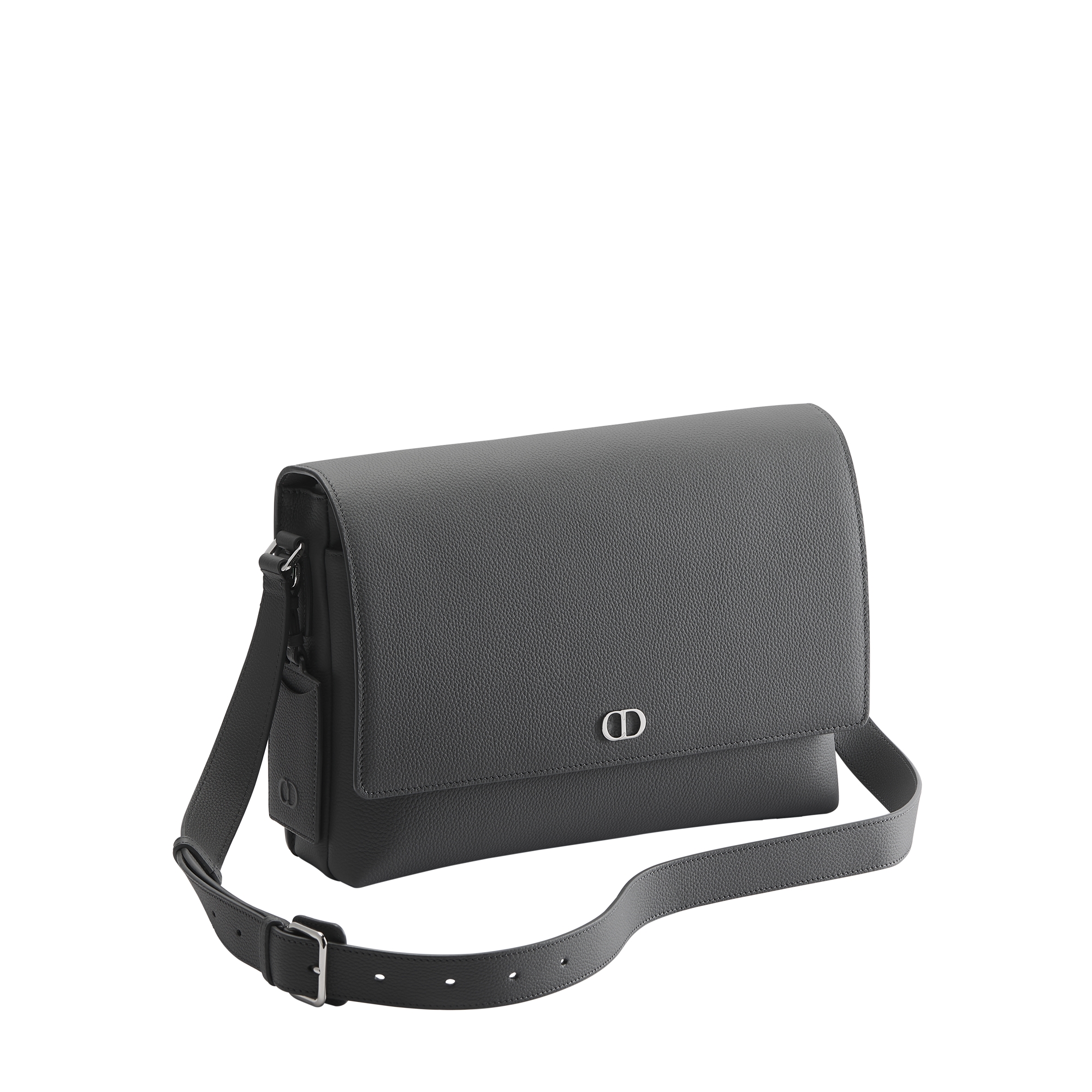 CD Icon Messenger Bag with Flap Gris Flanelle Matte Grained Calfskin E03