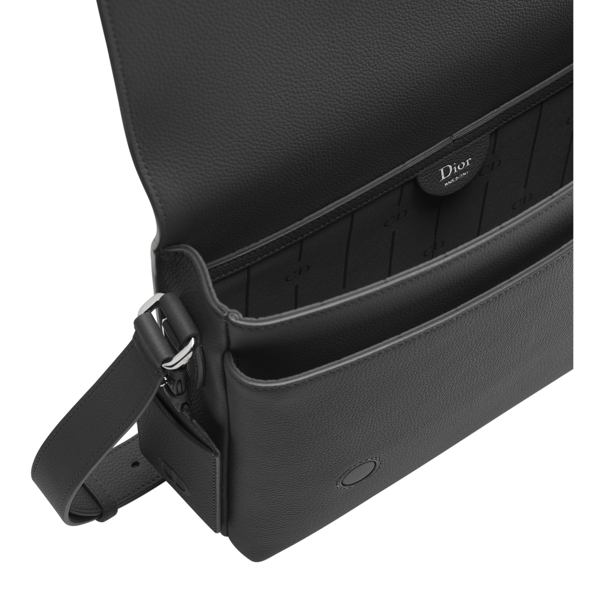 CD Icon Messenger Bag with Flap Gris Flanelle Matte Grained Calfskin E06
