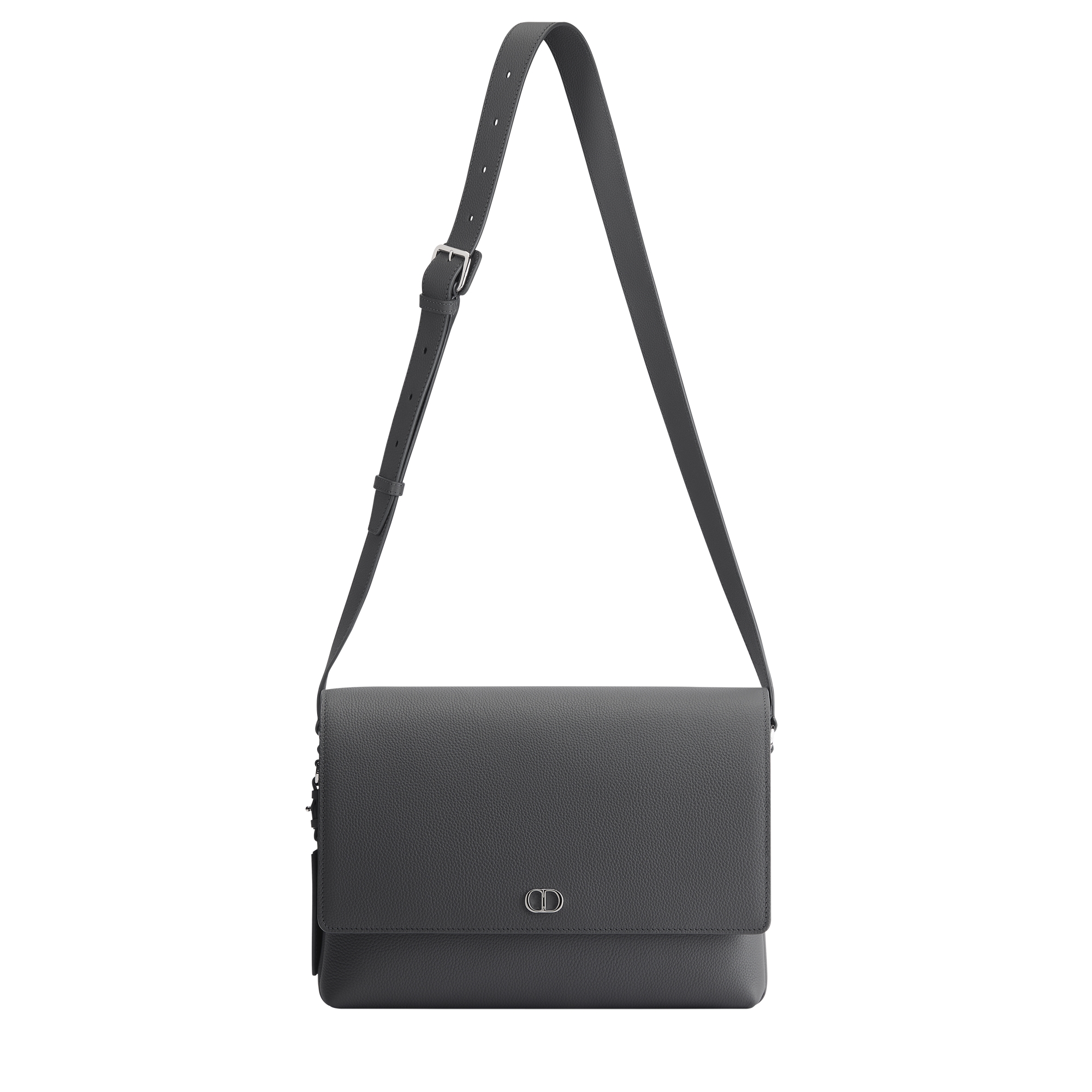 CD Icon Messenger Bag with Flap Gris Flanelle Matte Grained Calfskin E07