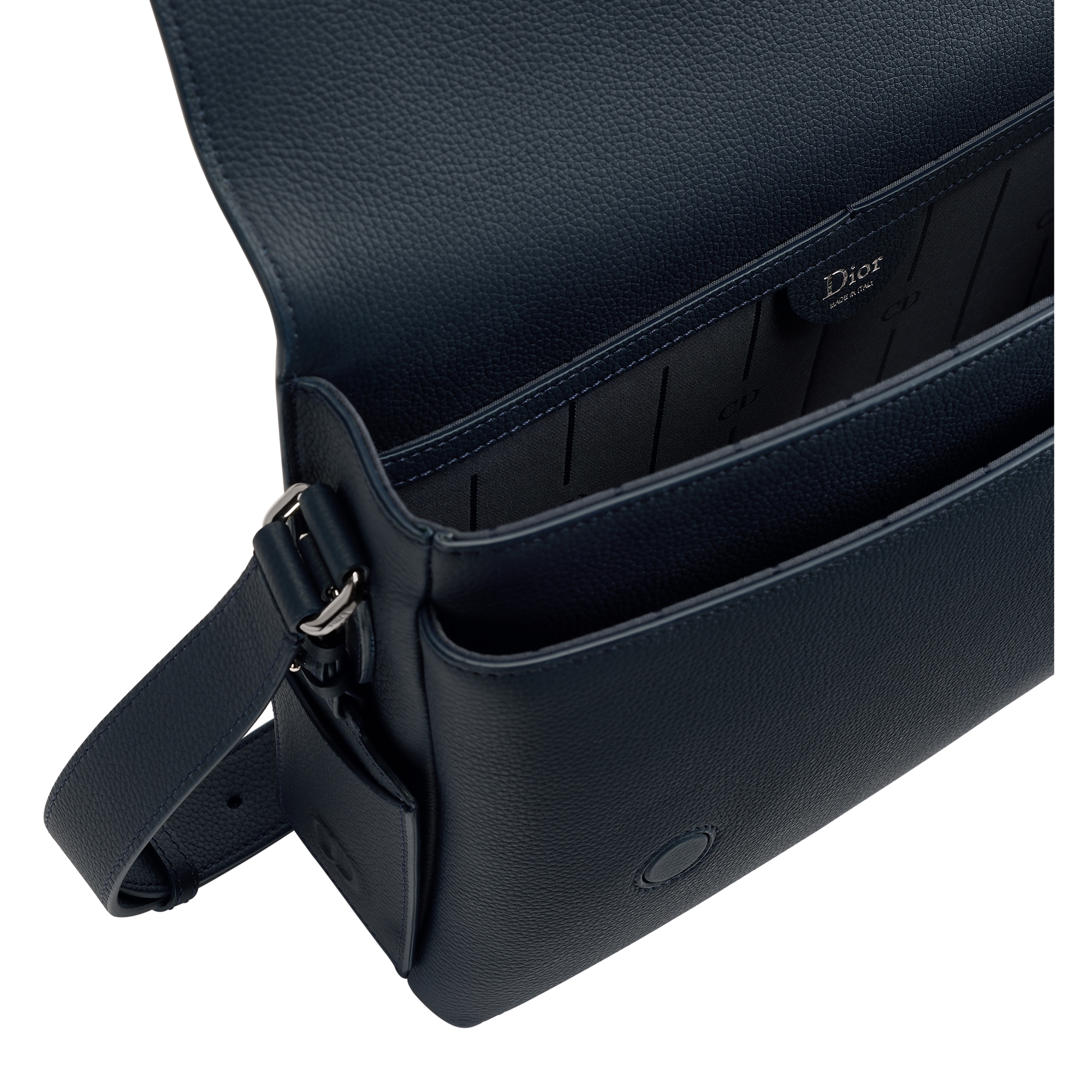 CD Icon Messenger Bag with Flap Navy Blue Matte Grained Calfskin E06