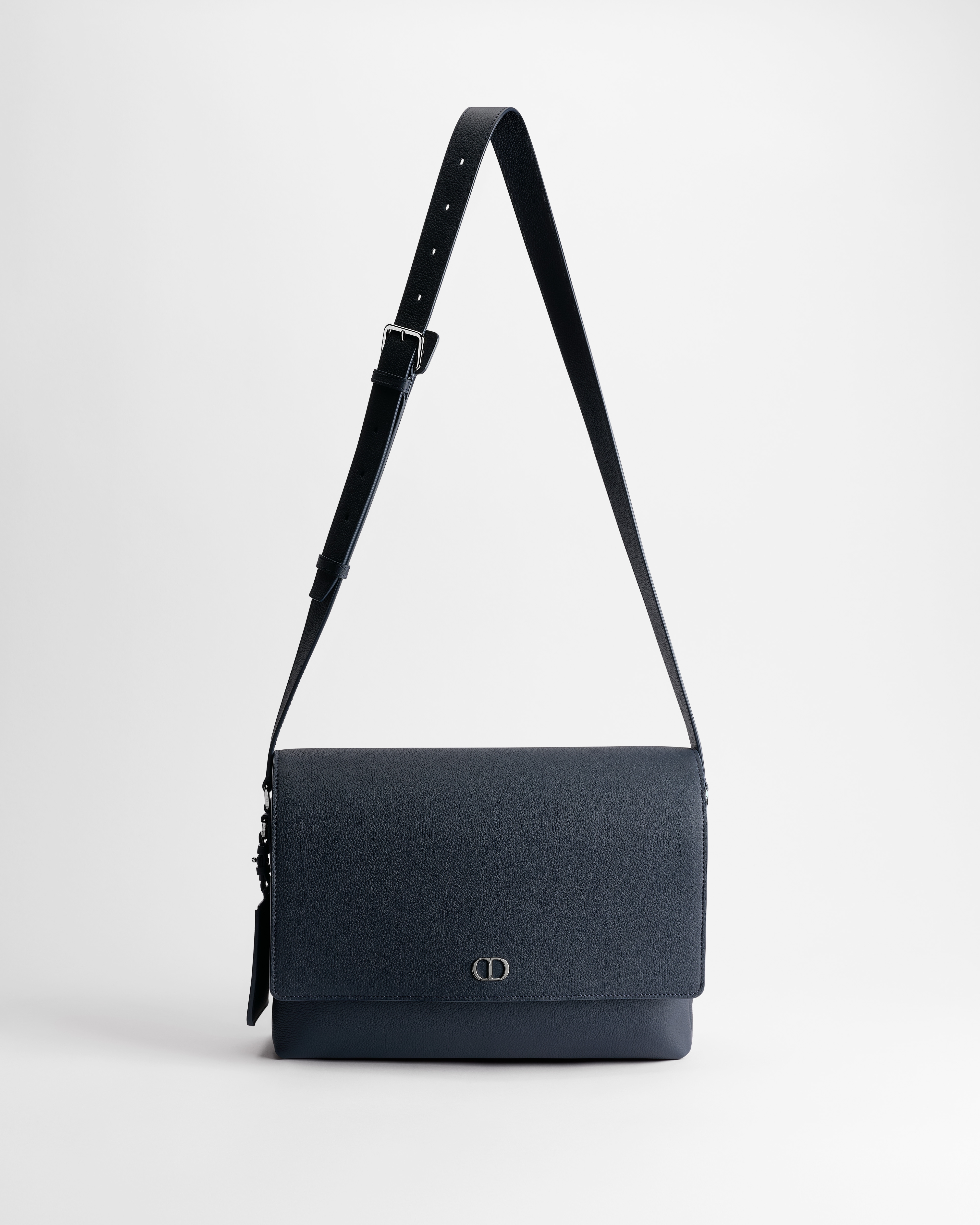 CD Icon Messenger Bag with Flap Navy Blue Matte Grained Calfskin E07