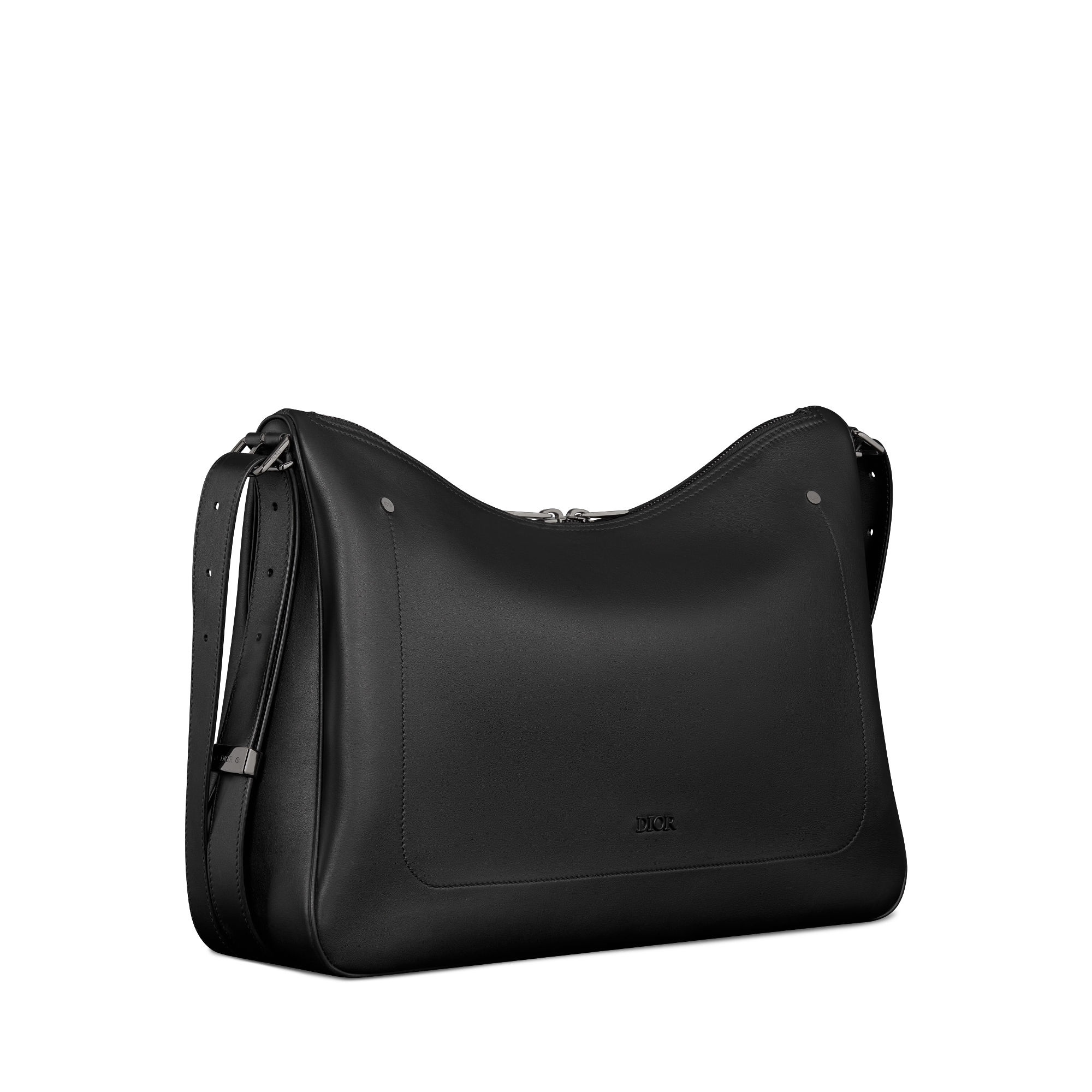 Sac Hobo zippé Dior Slider Large Cuir de veau lisse noir E03