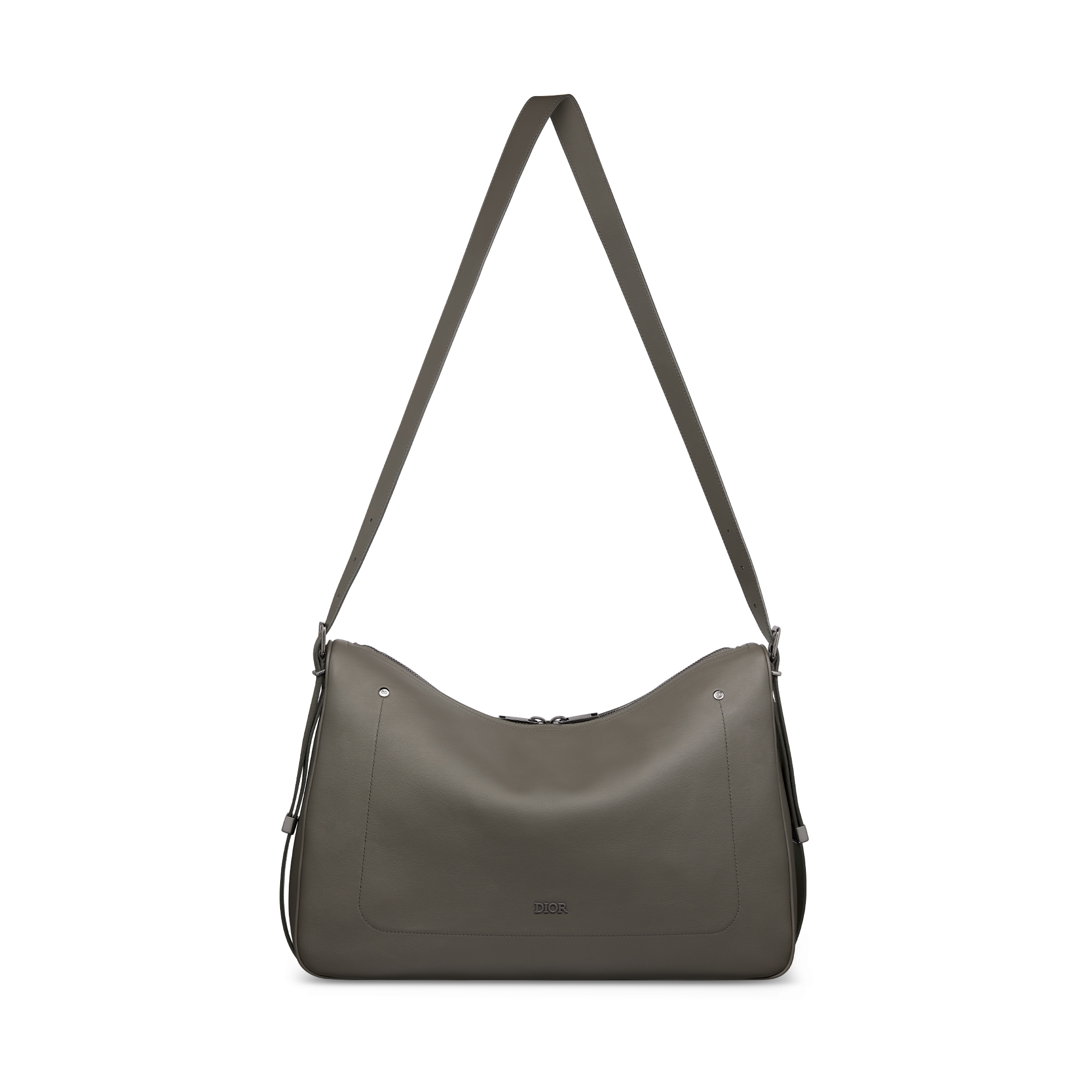 Large Dior Slider Zipped Hobo Bag Gray Smooth Calfskin E07