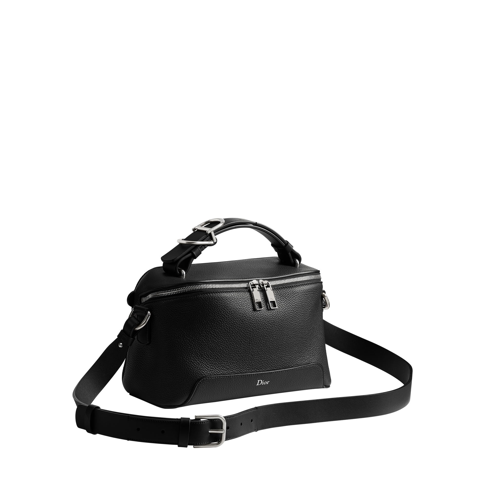 Dior Archie Zipped Bag with Strap Black Grained Calfskin E03