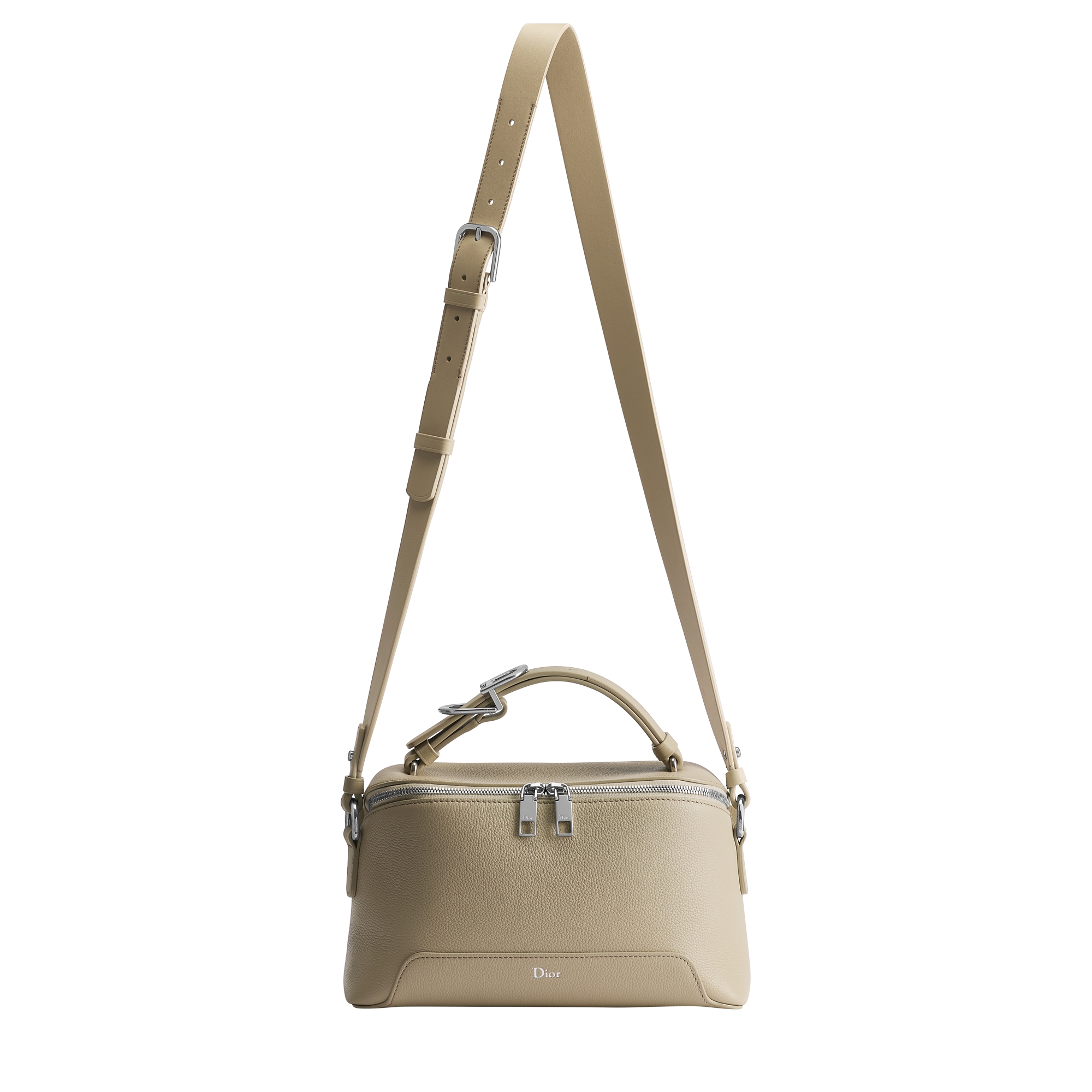 Dior Archie Zipped Bag with Strap Beige Grained Calfskin E07