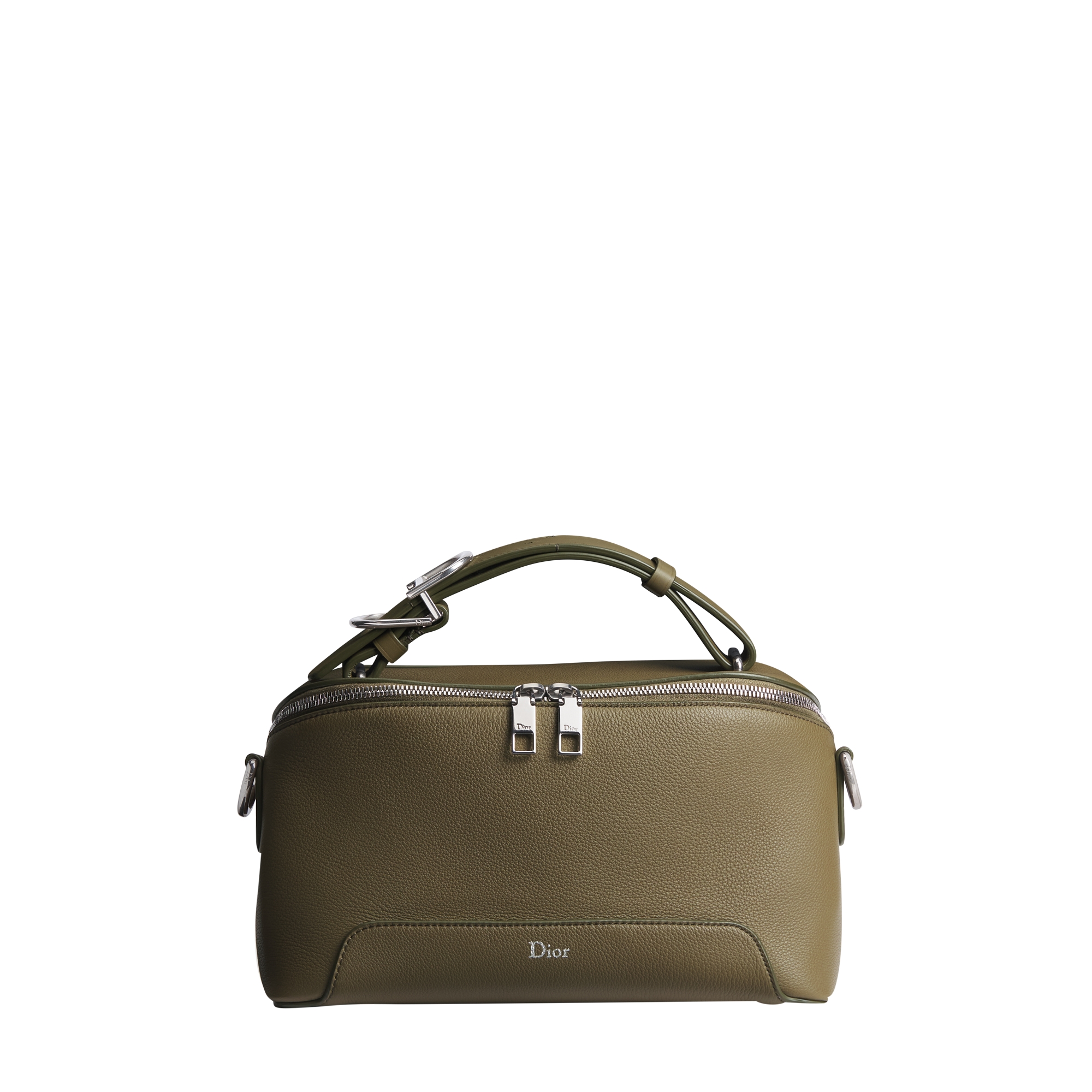 Dior Archie Zipped Bag with Strap Khaki Grained Calfskin E01