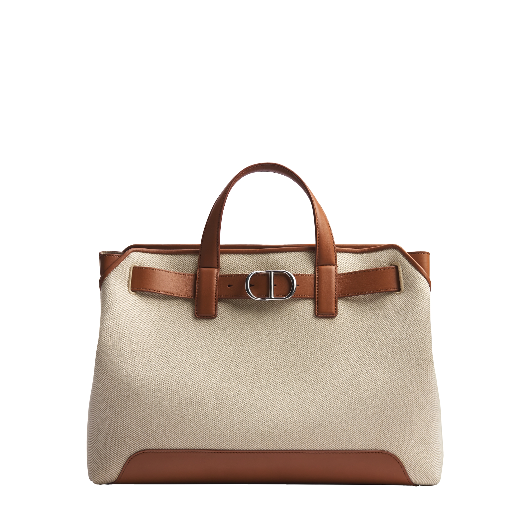 Medium Dior Normandie Tote Bag Beige Cotton Canvas and Tan Smooth Calfskin E01