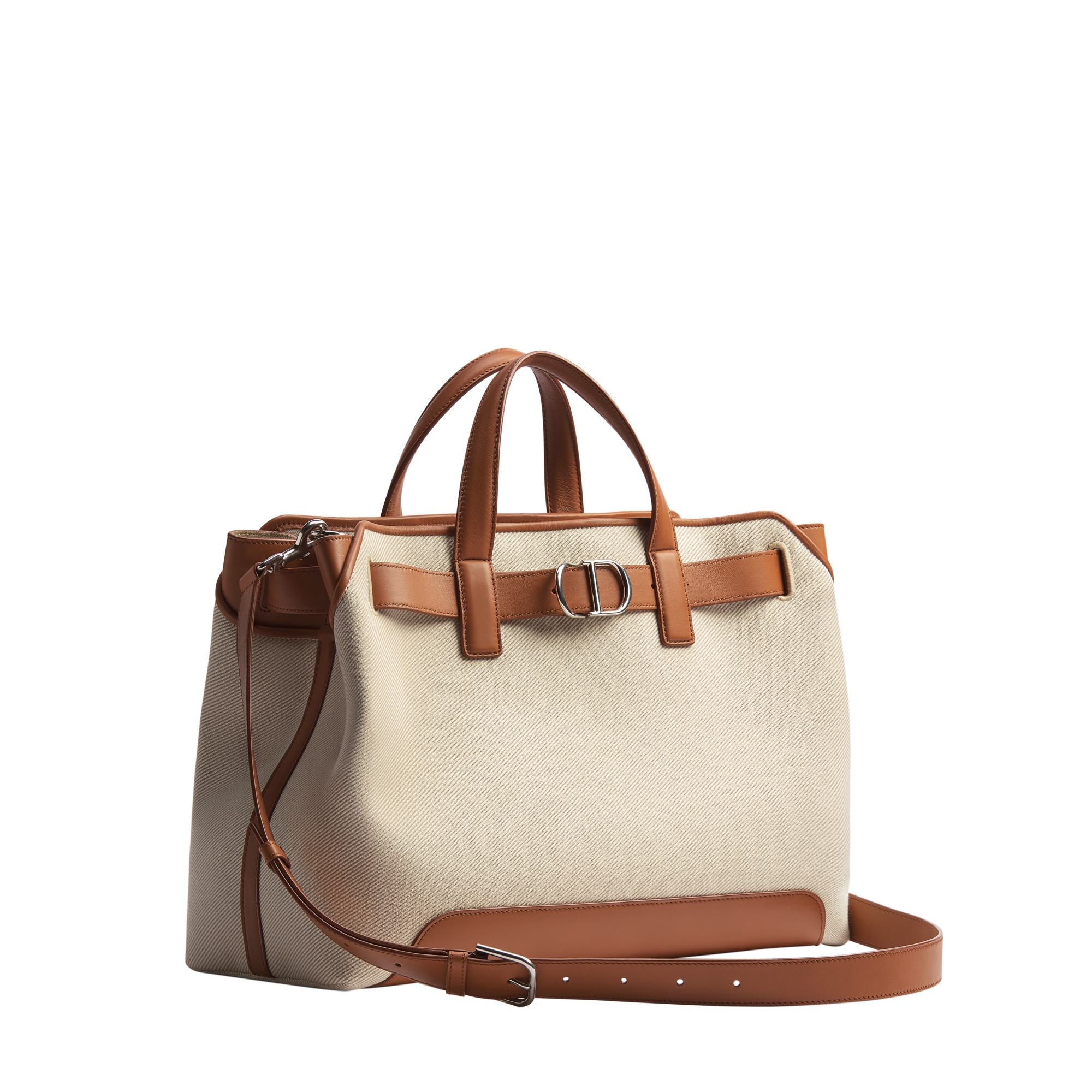 Medium Dior Normandie Tote Bag Beige Cotton Canvas and Tan Smooth Calfskin E03