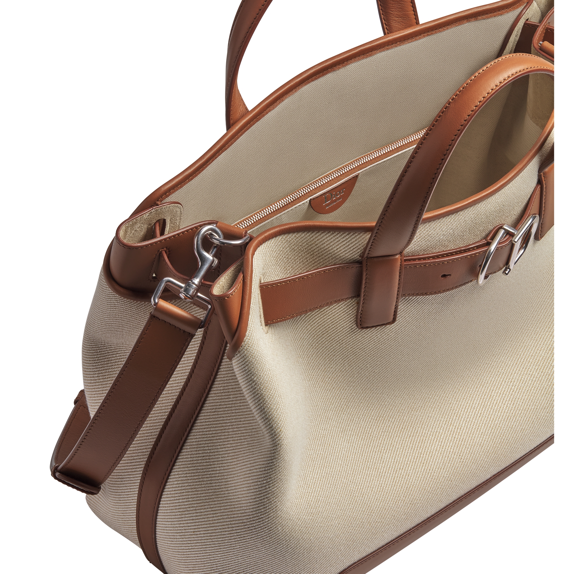 Medium Dior Normandie Tote Bag Beige Cotton Canvas and Tan Smooth Calfskin E06