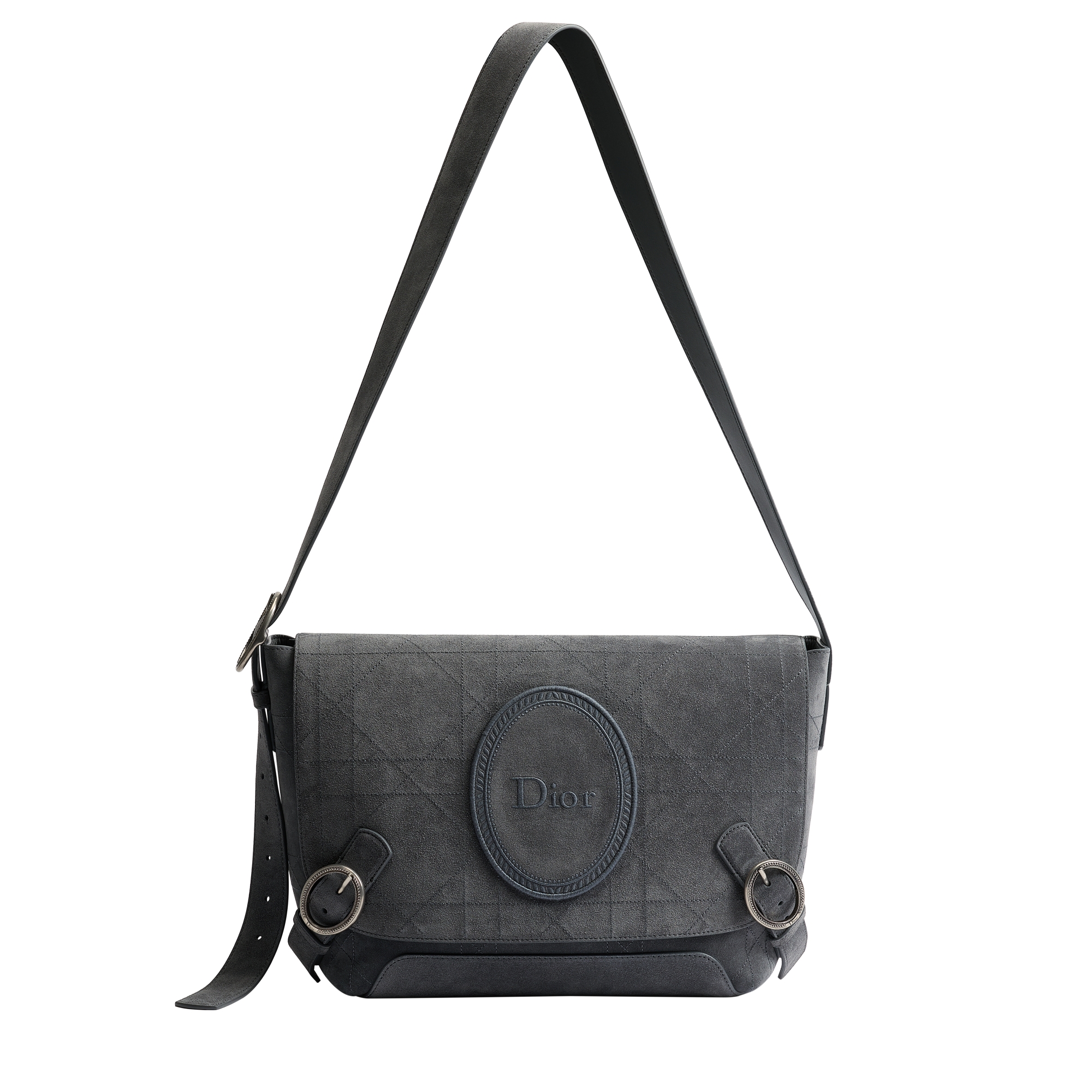 Medium Dior Jett Médaillon Messenger Bag with Flap Gris Flanelle Cannage Suede Calfskin E07