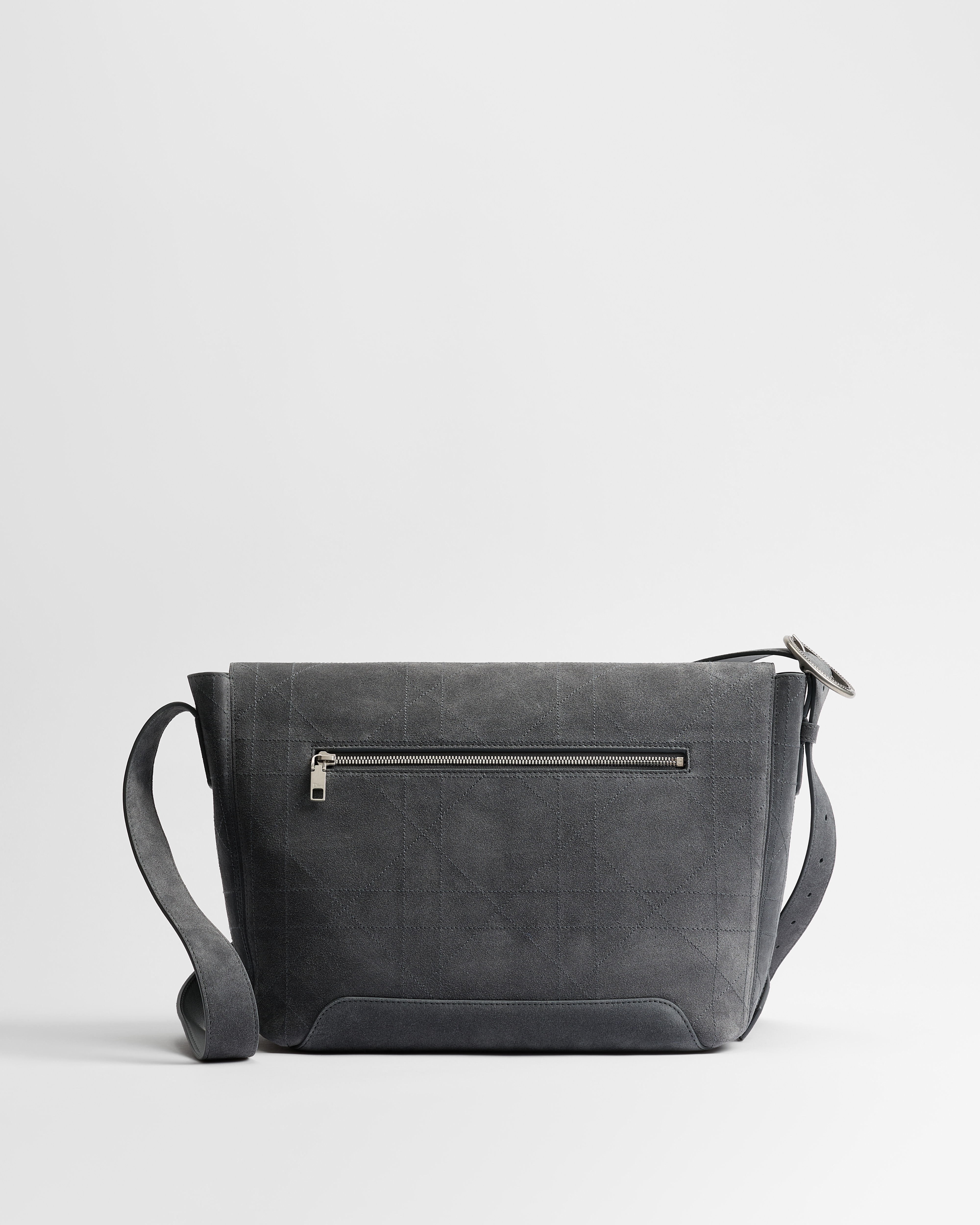 Bolso messenger mediano Dior Jett Médaillon con solapa Ante de piel de becerro Cannage en Gris Flanelle E08